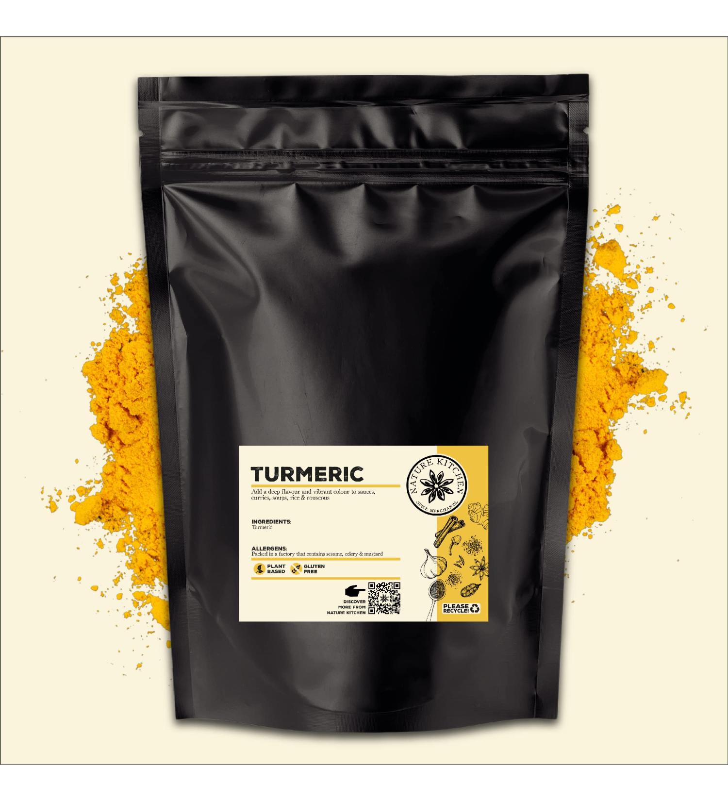Nature Kitchen Turmeric 500g Large Bag - Gluten-Free & Vegan Seasoning Spices for Everyday Cooking - Marinades, Sauces, Frying, Baking - Buy Online on GoSupps.com
