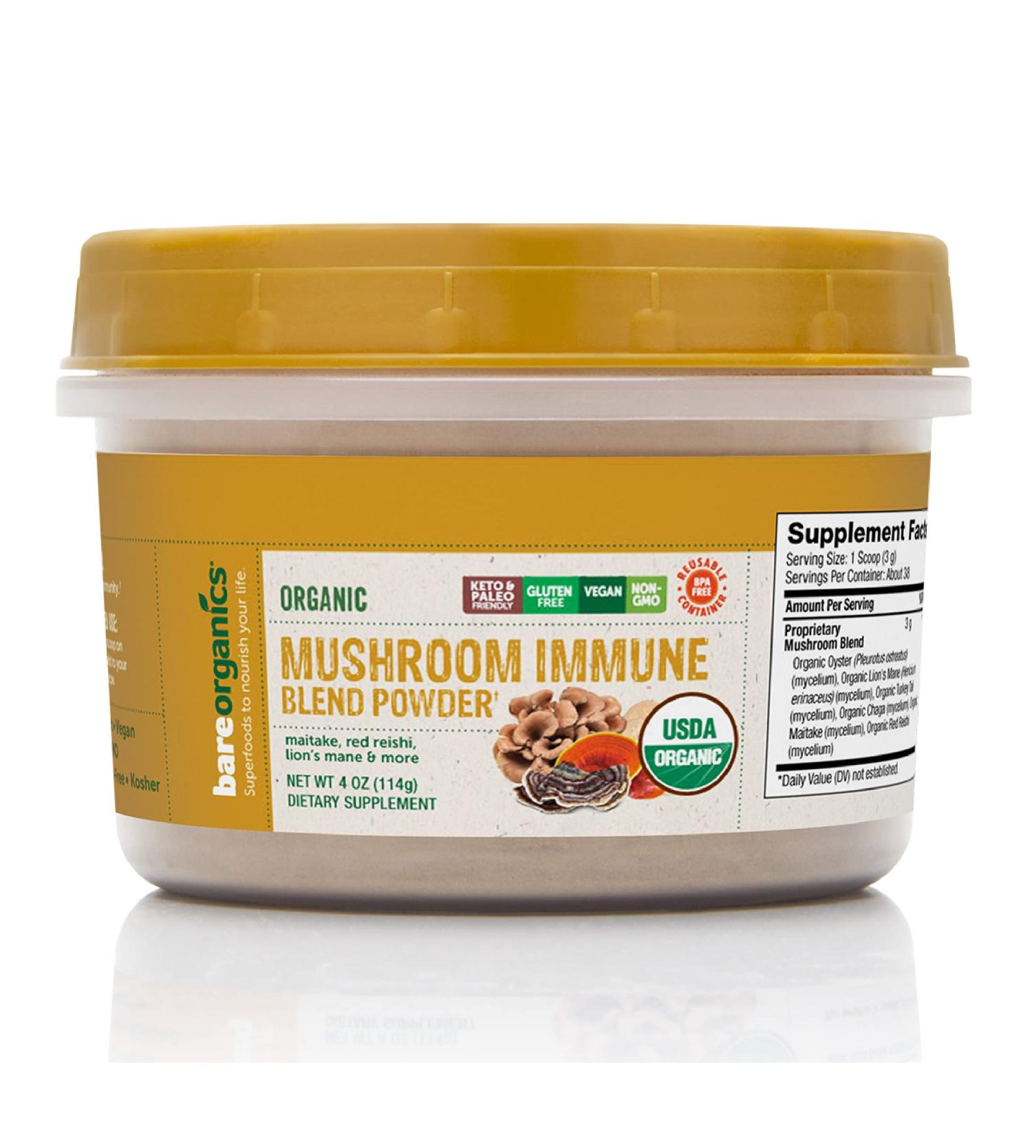 BareOrganics Mushroom Immune Blend Powder - Organic Superfood Supplement (4 oz) - Buy Online on GoSupps.com