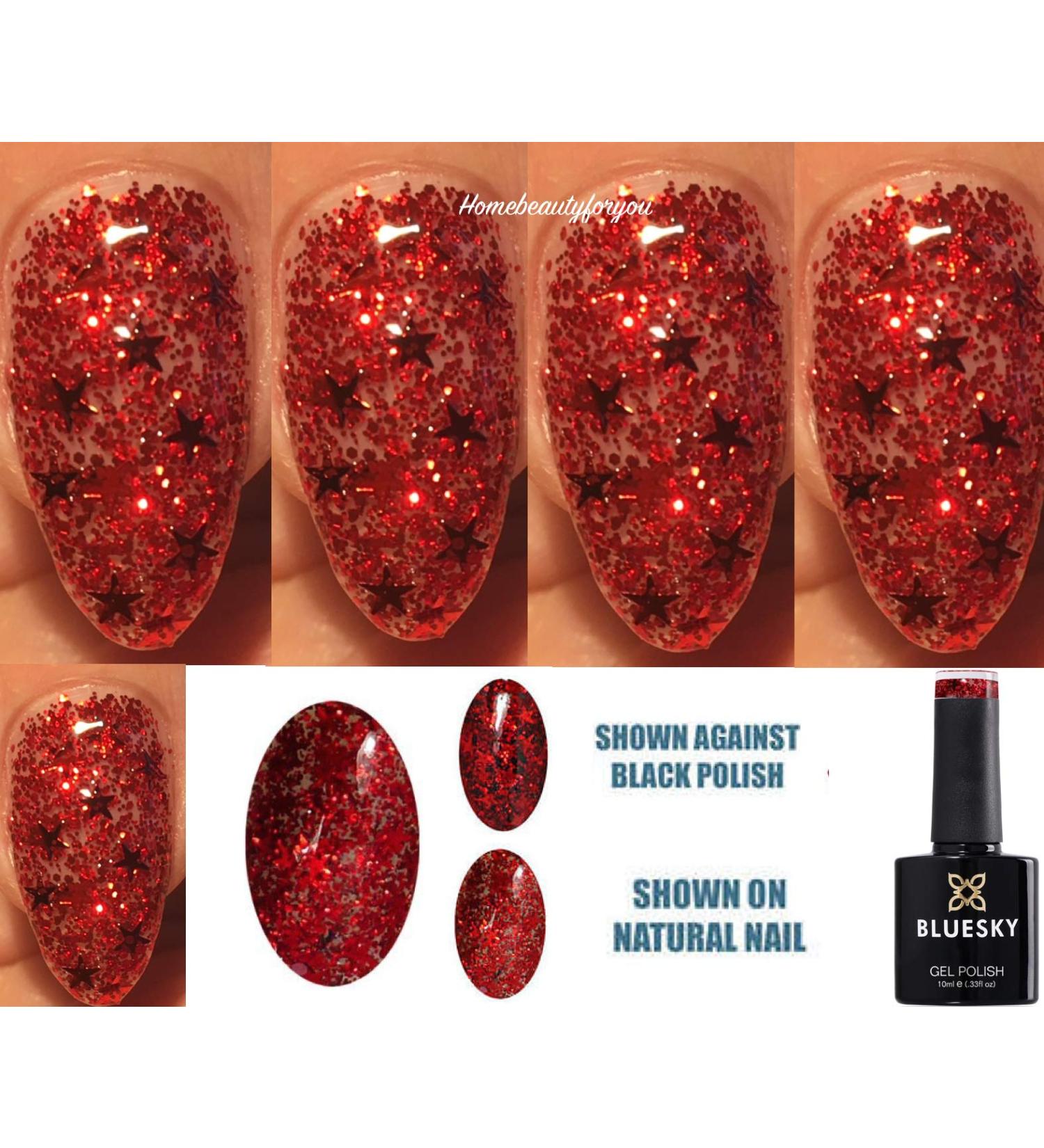 Bluesky GEL POLISH RED Heart Throb A Clear Gel with Red Stars and Glitter Shapes SP19 Nail Gel Polish UV LED Soak Off 10ml