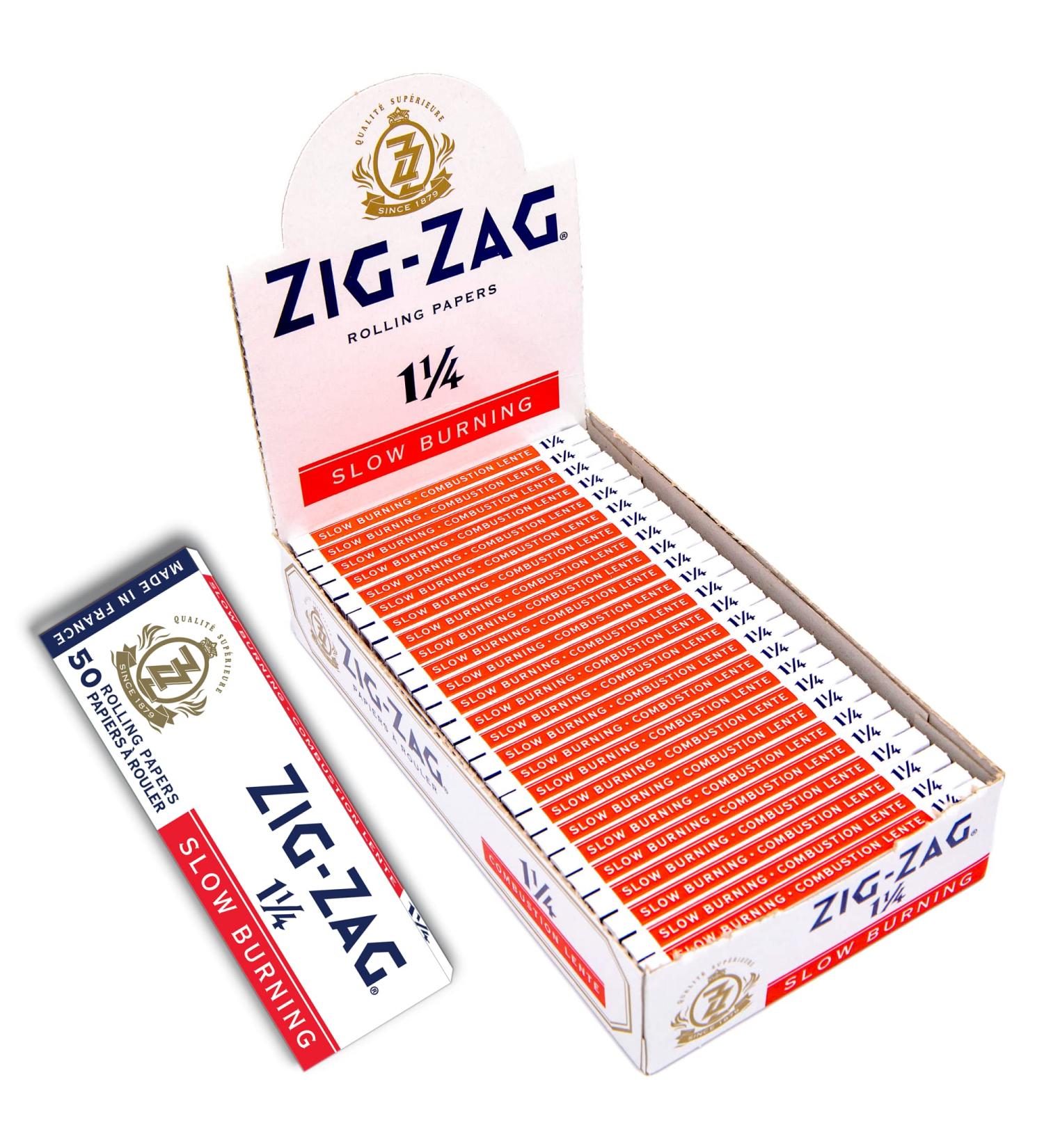 Zig-Zag - Slow Burning Rolling Papers Carton of 25 packs 50 Leafs per Pack Size 1 (2 Sizes) Available Easy Rolling 100% Natural Gum Arabic No Bleach Authentic (White) - Buy Online on GoSupps.com