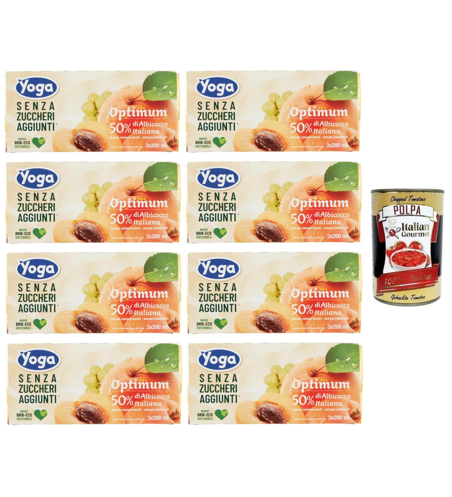 Italian Gourmet E.R. 8 x Yoga Fruit Juices Optimum Apricot fruity apricot no added sugar refreshing drink without alcohol 3 x 200 ml + Italian Gourmet Tomato Pulp 400 g box - Buy Online on GoSupps.com