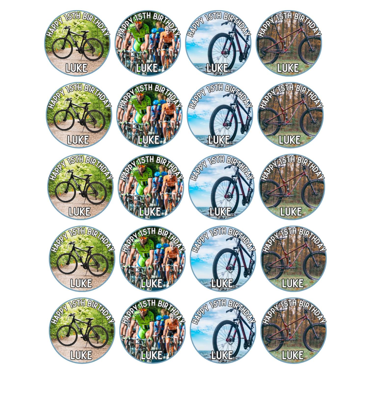 edible 20 x Cycling theme cupcake toppers UNCUT BIRTHDAY/ (icing paper)