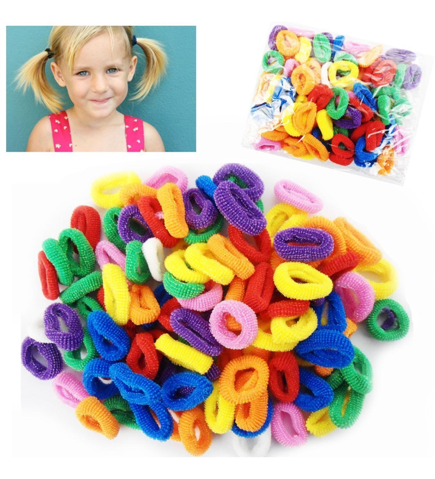 Allsorts 100 Mini Bright Hair Ponios No Snag No Metal Hair Bobbles Soft Hair Accessory