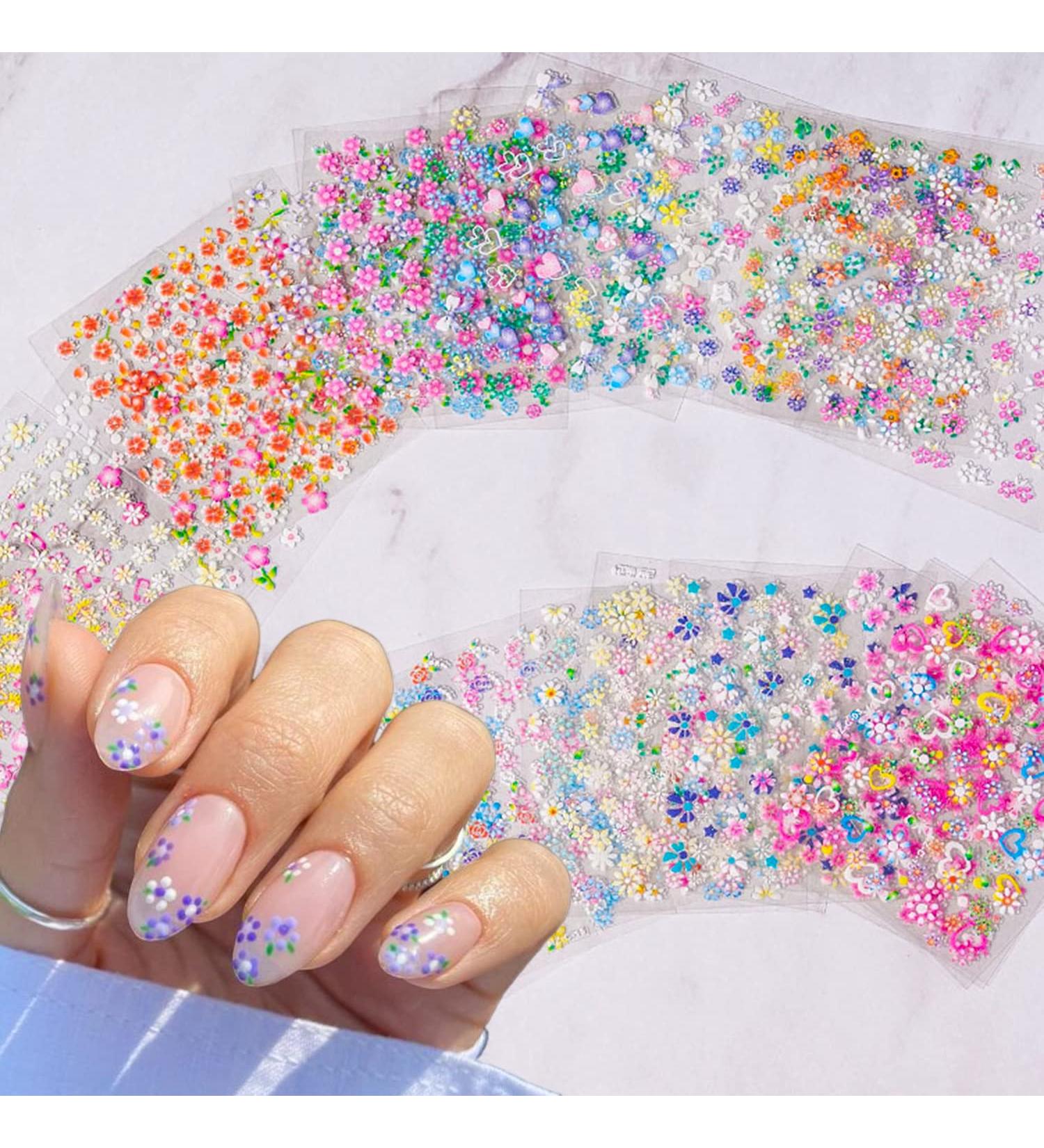 30PCS 3D Self-Adhesive Flower Nail Art Stickers - Colorful Daisy & Pink Floral Design for Cute Manicure Tips - Buy Online on GoSupps.com