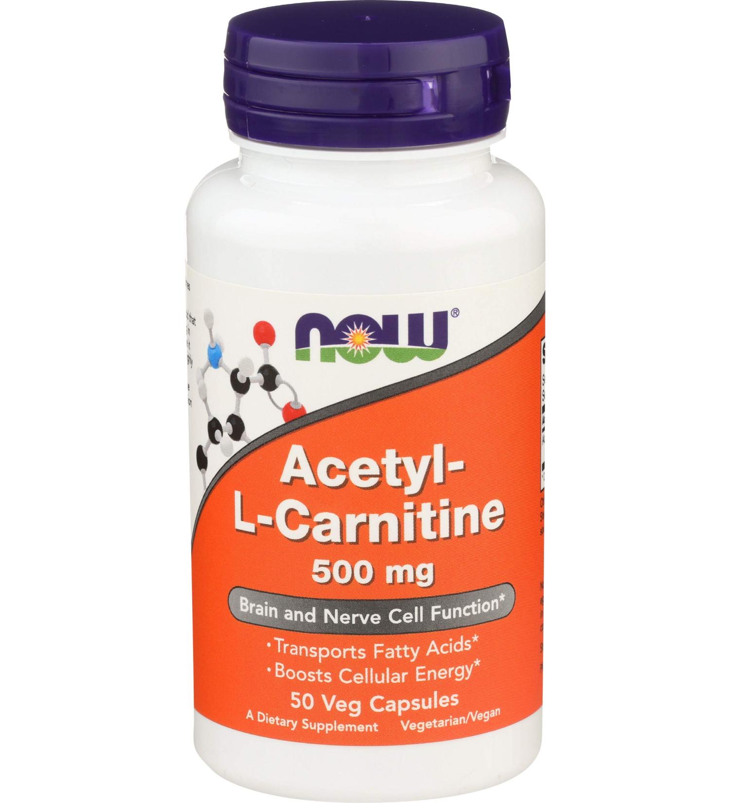 Now Foods Acetyl-L-Carnitine 500 mg - 50 Veg Capsules | Boost Energy & Mental Focus - Buy Online on GoSupps.com