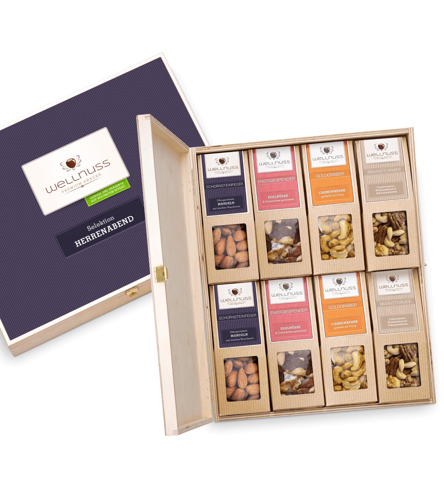 Wellnut Premium Vegan Men's Gift Set | 8 Gourmet Snacks in Birch Wood Box | Perfect Gift for Dad Brother Friend Grandpa - Buy Online on GoSupps.com