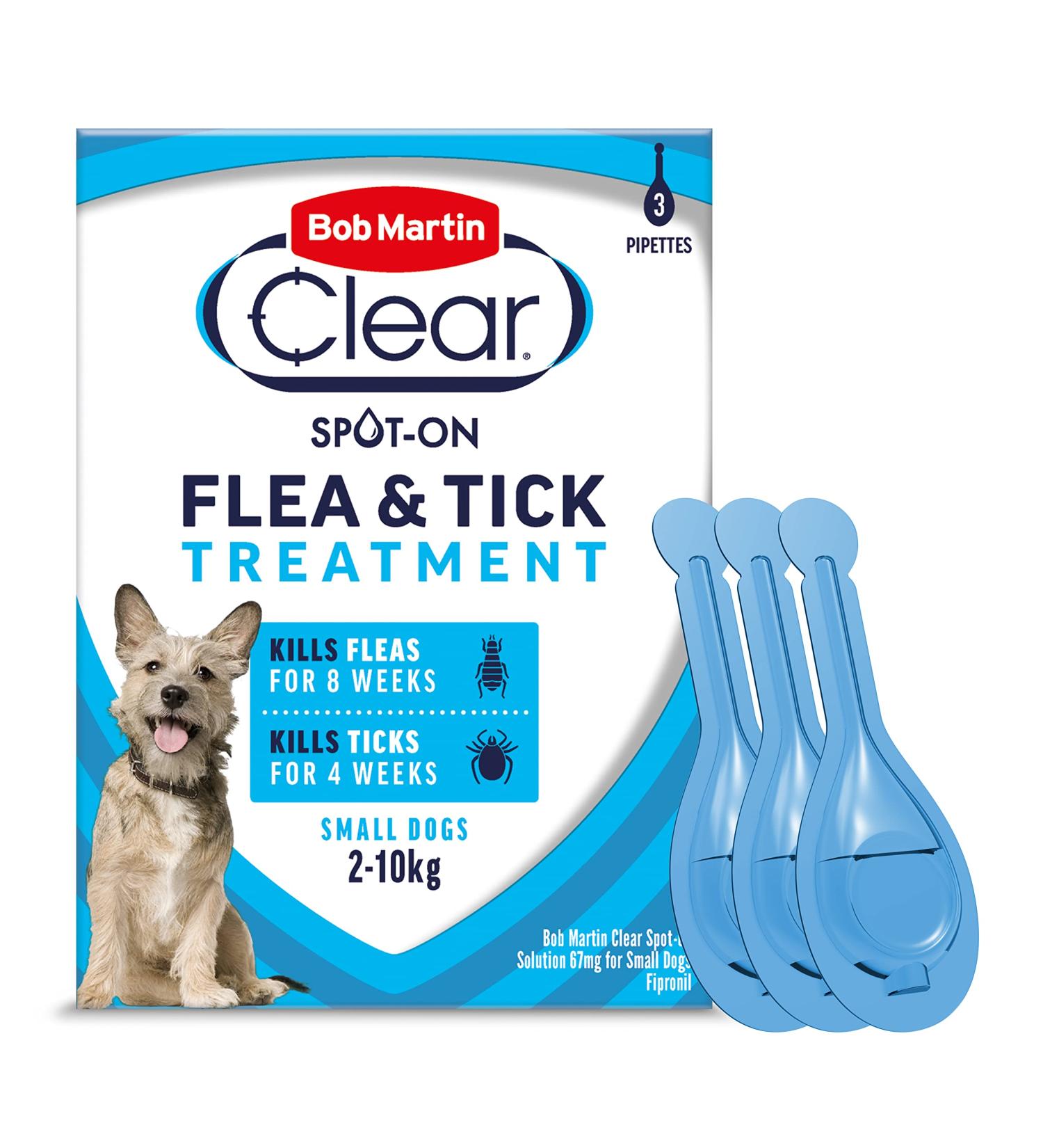 Bob Martin Clear Spot On Flea & Tick Treatment for Small Dogs 2-10kg - 3 Pipettes - Buy Online on GoSupps.com