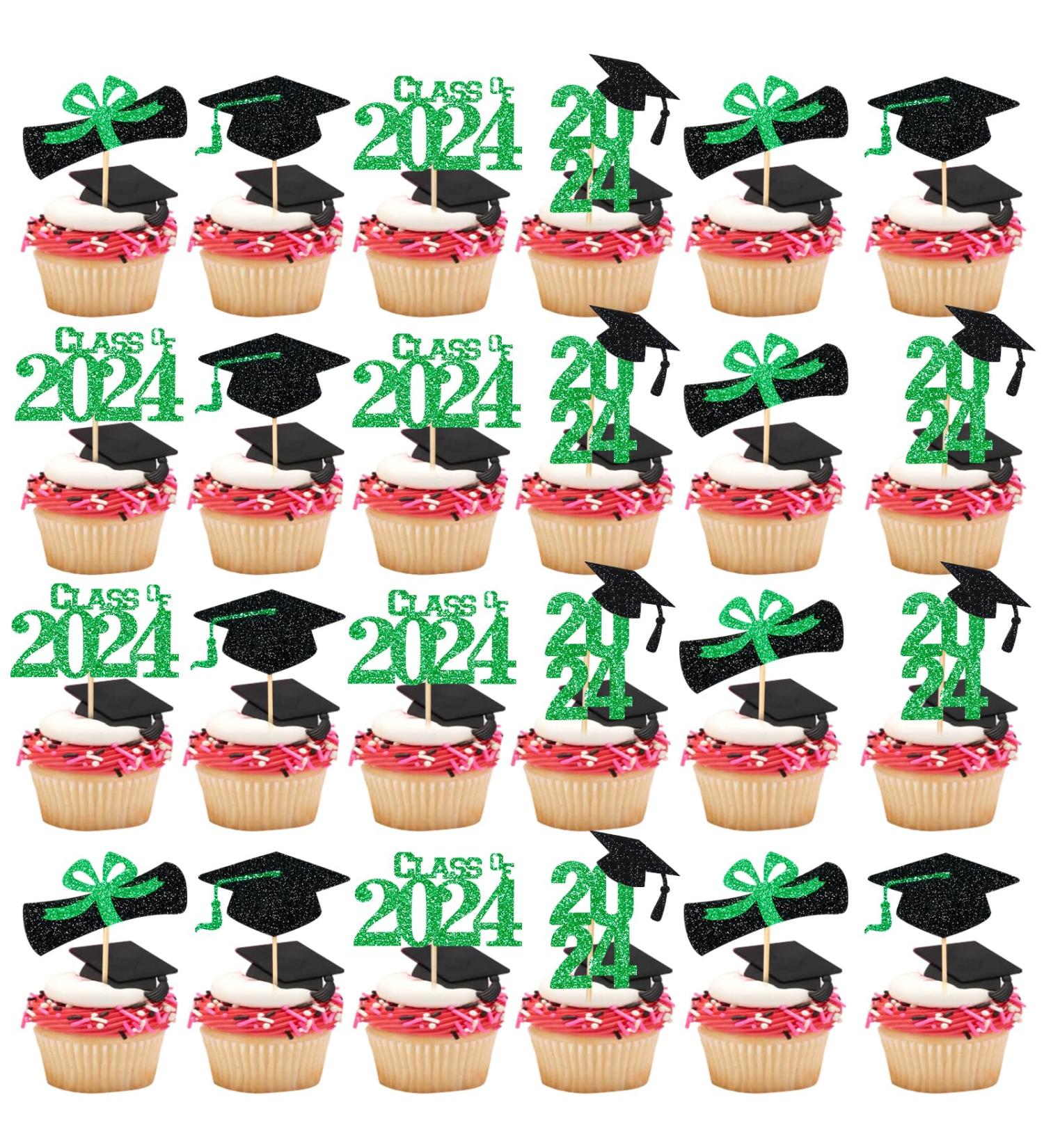 Green Class of 2022 Graduation Cap Cupcake Toppers for 2022 Graduation Decorations - Buy Online on GoSupps.com
