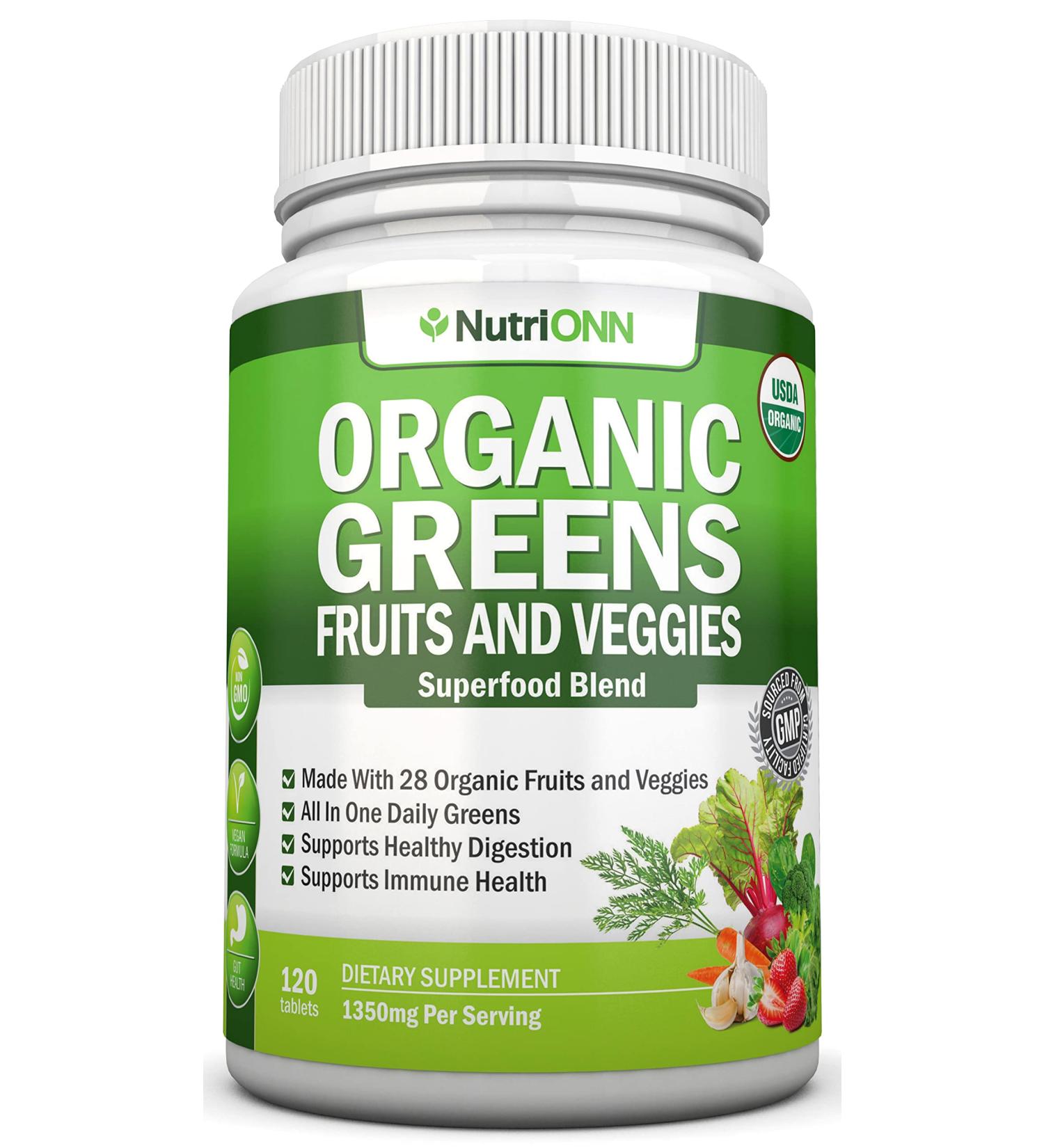 Organic Super Greens Capsules - Fruit And Vegetable Supplements - 120 Count - 28 USDA Organic & Vegan Premium Ingredients - Superfood Blend For Immune Health Digestion & Energy - Whole Food Vitamins - Buy Online on GoSupps.com
