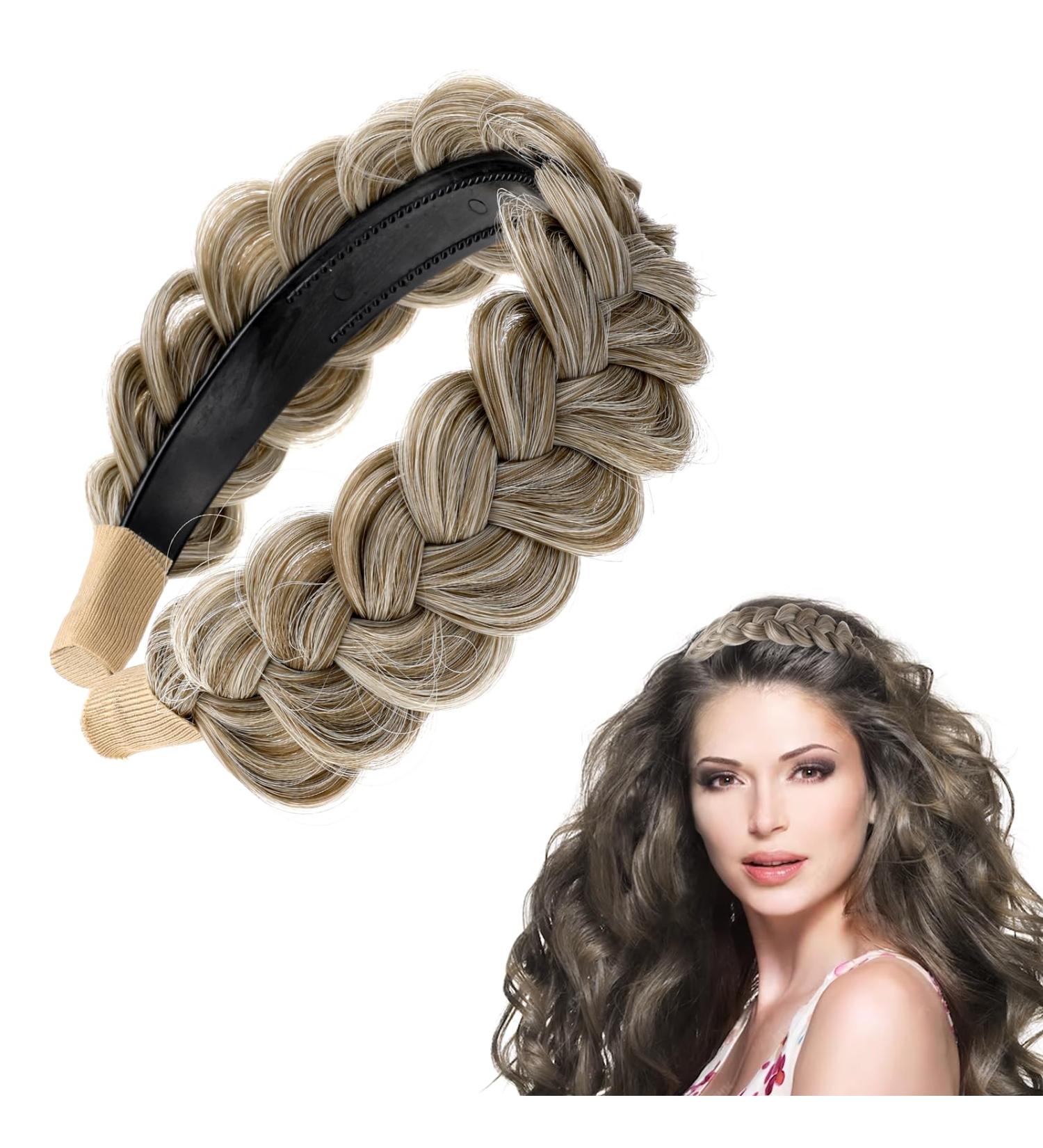 Qianyu Braided Headband 3 Strands Messy Classic Thick Wide Braided Synthetic Hair Braid Elastic White Covering Hair Band Teeth Non-slip Fashionable Hair Accessories for Women and Girls - Buy Online on GoSupps.com