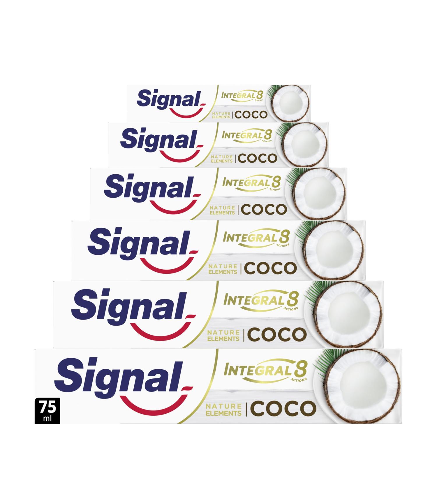SIGNAL - Integral 8 Nature Elements Coconut Toothpaste - Whiter teeth - Mineral zinc - 96% ingredients of natural origin (pack of 6x75ml) - Buy Online on GoSupps.com