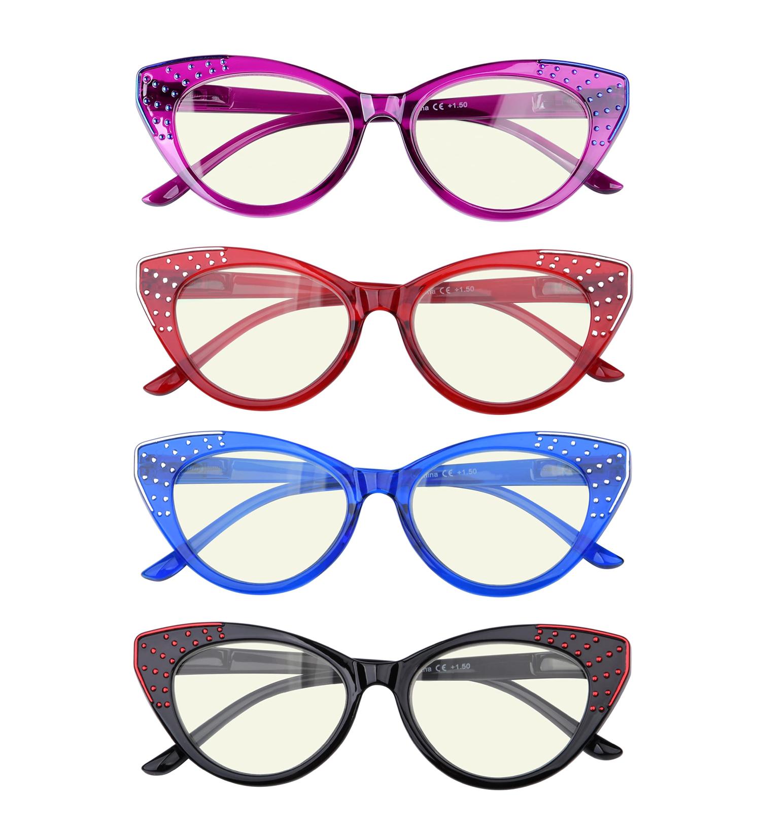 Eyekepper 4-Pack Cat Eye Reading Glasses +2.00 | Stylish Blue Light Blocking Readers for Women - Buy Online on GoSupps.com