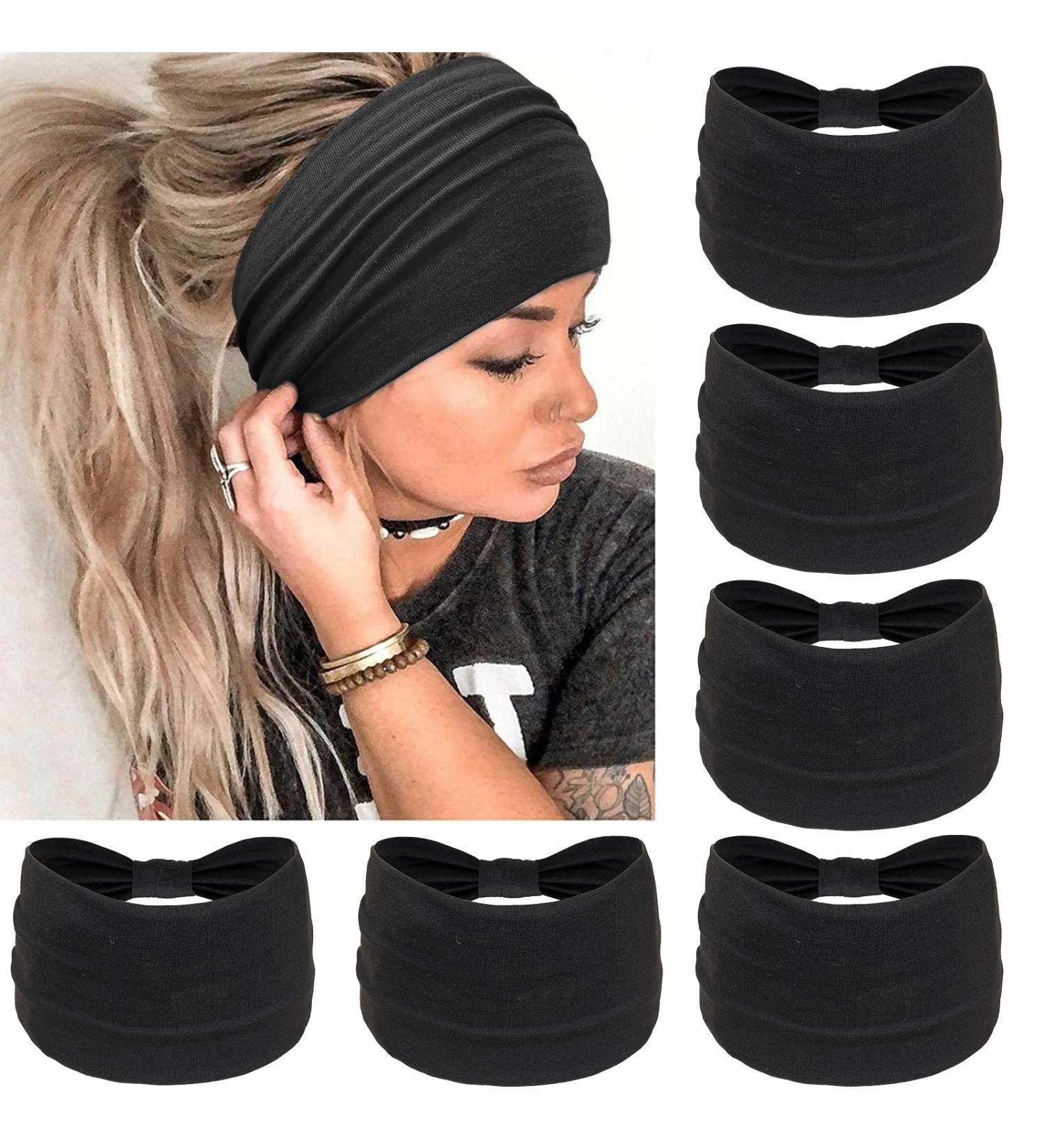 Buy PROPOG Boho Hairband Set for Women | 6 Pcs Wide Elastic Yoga Headbands - Black Hair Accessories for International Shipping - Buy Online on GoSupps.com