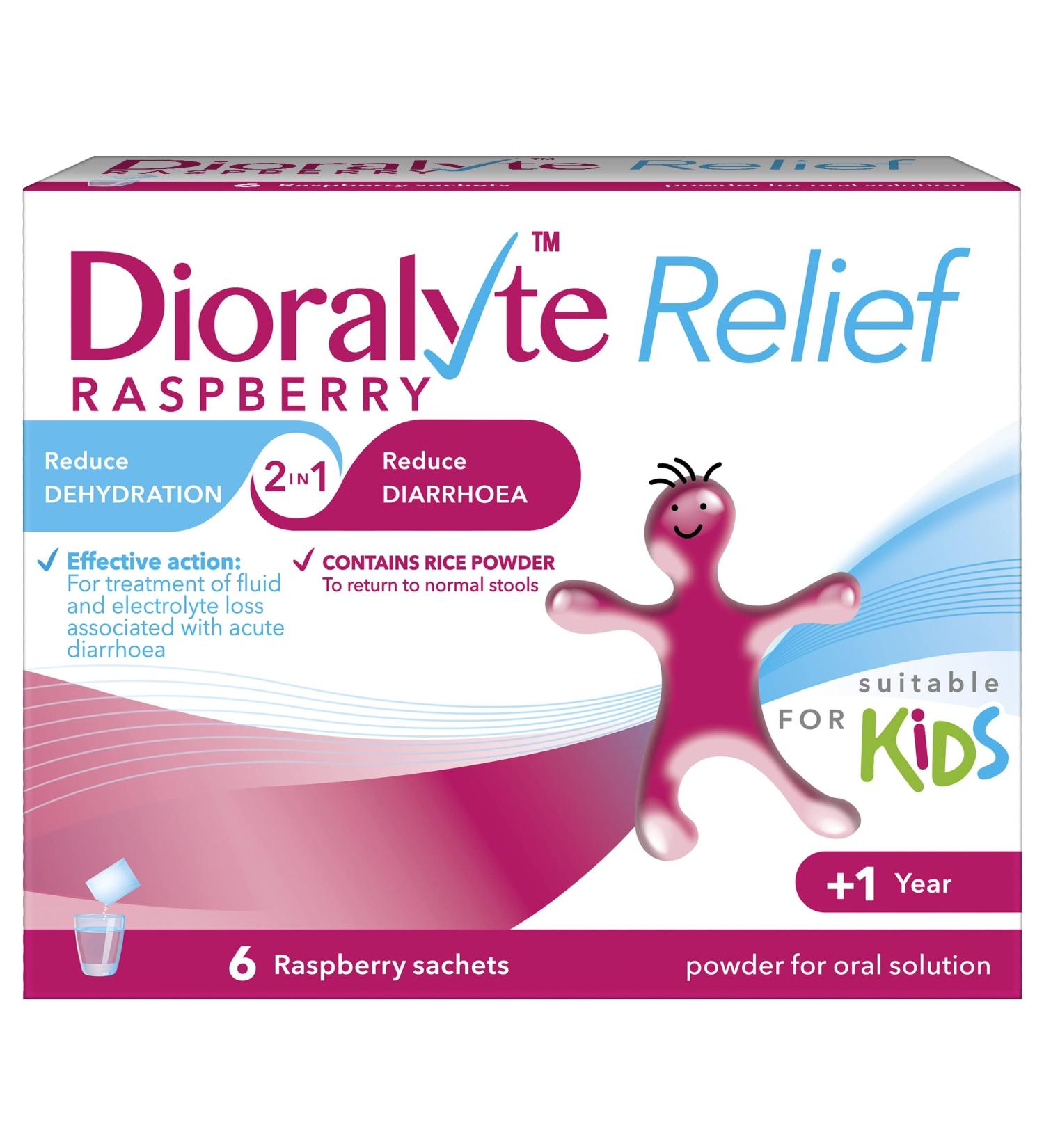 Dioralyte Relief Raspberry - Fast Rehydration Treatment with Electrolytes - 6 Pack - Raspberry Flavour - Buy Online on GoSupps.com