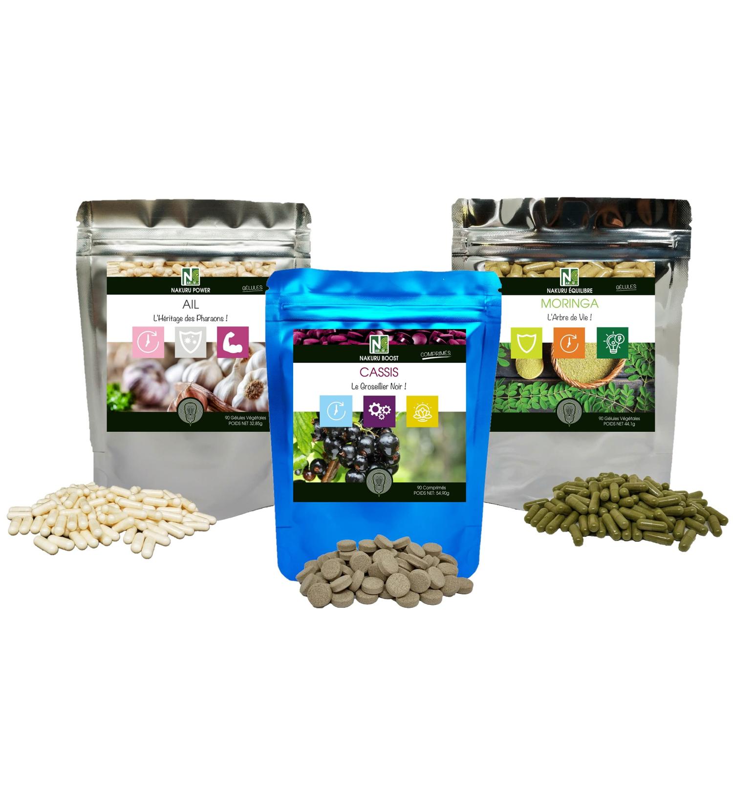 NAKURU | Antioxidant Pack | Moringa 90gls | Garlic 90gls | Blackcurrant 90cps | Analyzed and Packaged in France | Benefit from Natural Antioxidant Powers!  - Buy Online on GoSupps.com