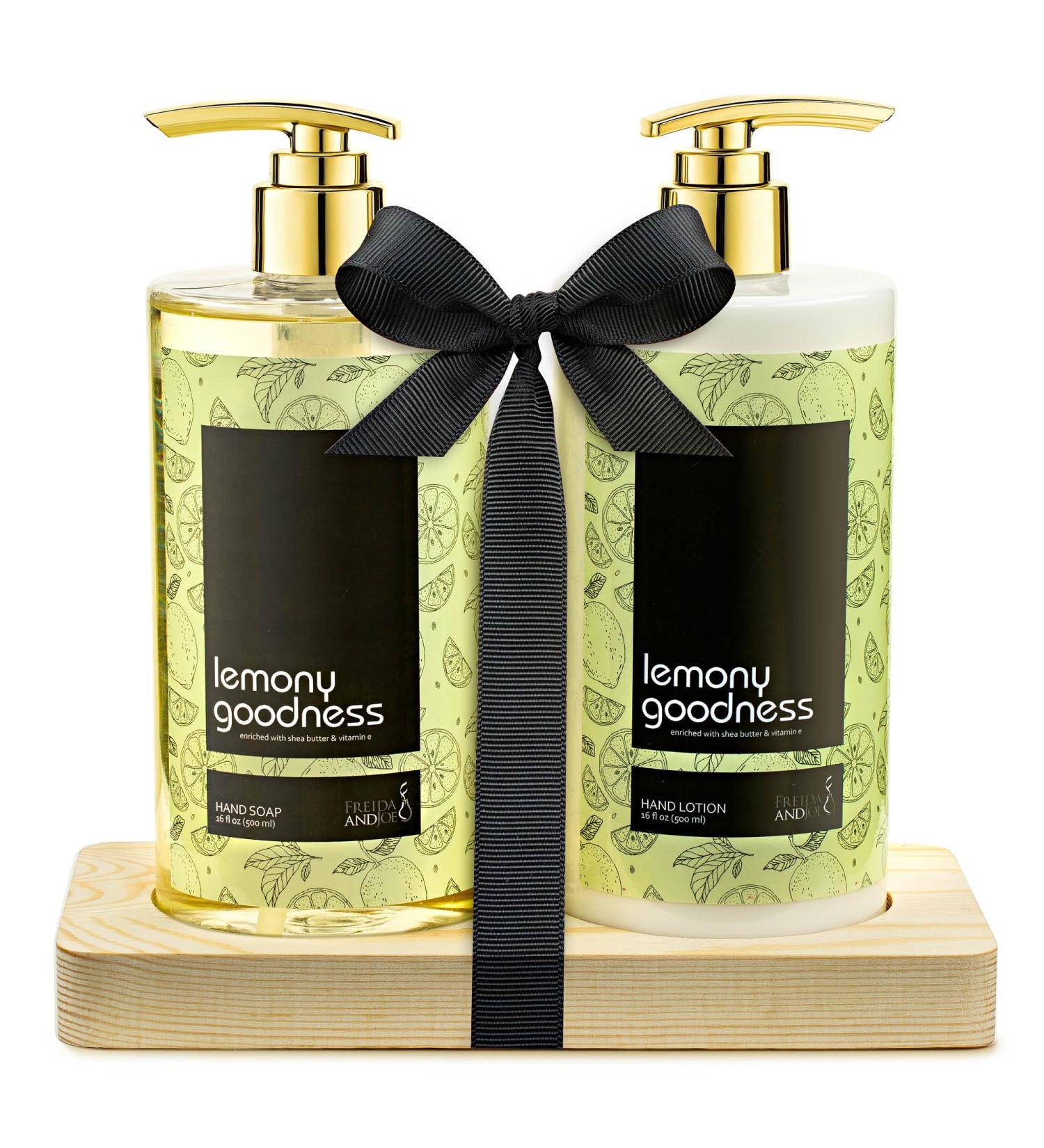 Luxury Lemon Citrus Hand Soap Set - 16 fl oz Aromatic Nourishing Formula in Wooden Holder | Perfect Mother's Day Gift for Mom - Soft & Clean Skin - Buy Online on GoSupps.com