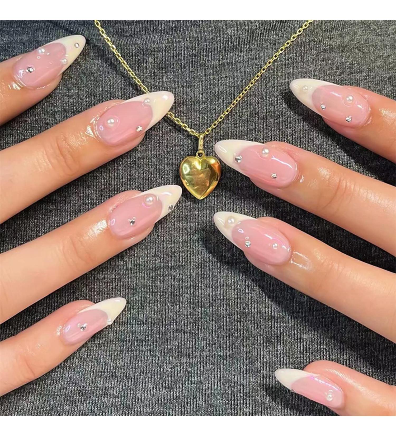 YOSOMK Nude Almond Rhinestone French Tip Press-On Nails - Buy Online on GoSupps.com