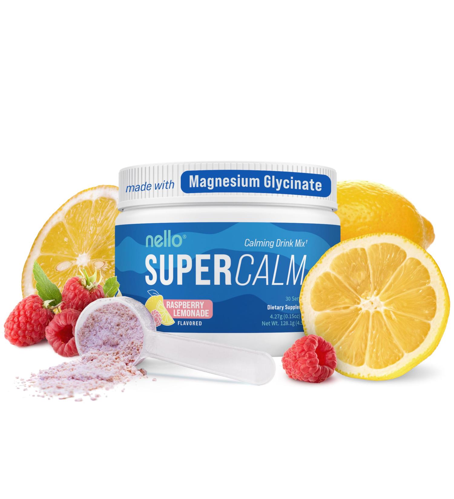 Nello Supercalm Drink Mix - Ashwagandha Magnesium & L-Theanine Supplement for Focus - Raspberry Lemonade (30 Servings) - International Shipping Available - Buy Online on GoSupps.com