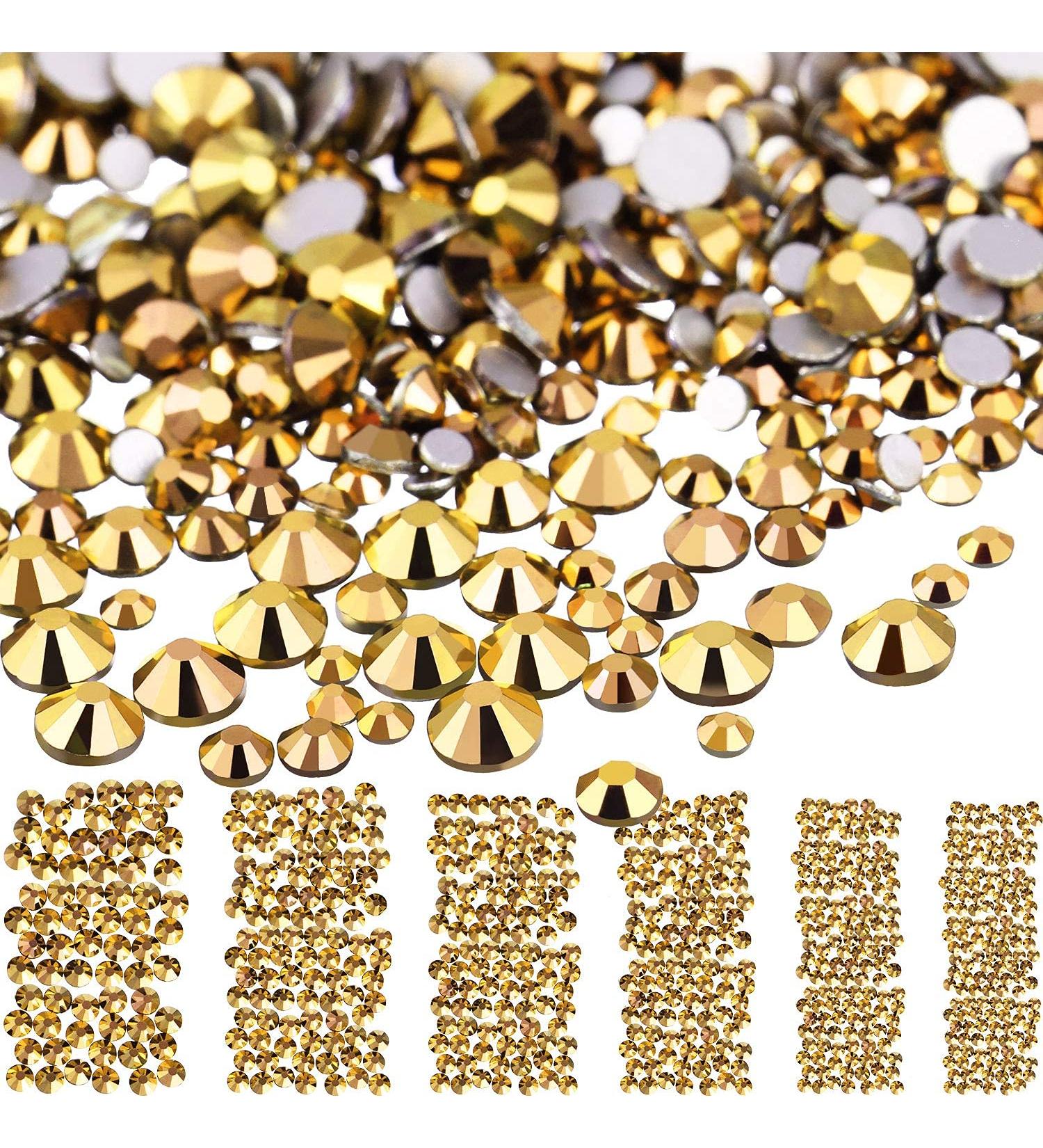 Quesuc 3456 Pieces Nail Crystals AB Nail Art Rhinestones Round Beads Flatback Glass Charms Gems Stones 6 Sizes for Nails Decoration Makeup Clothes Shoes (Gold Mixed SS4 5 6 8 10 12) - Buy Online on GoSupps.com