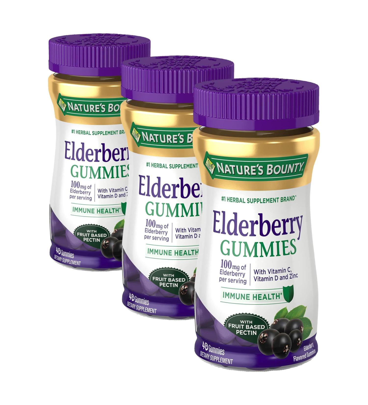Nature's Bounty Elderberry Gummies Immune Support Contains Vitamin A C D E and Zinc 40 Gummies (Pack of 3) - Buy Online on GoSupps.com