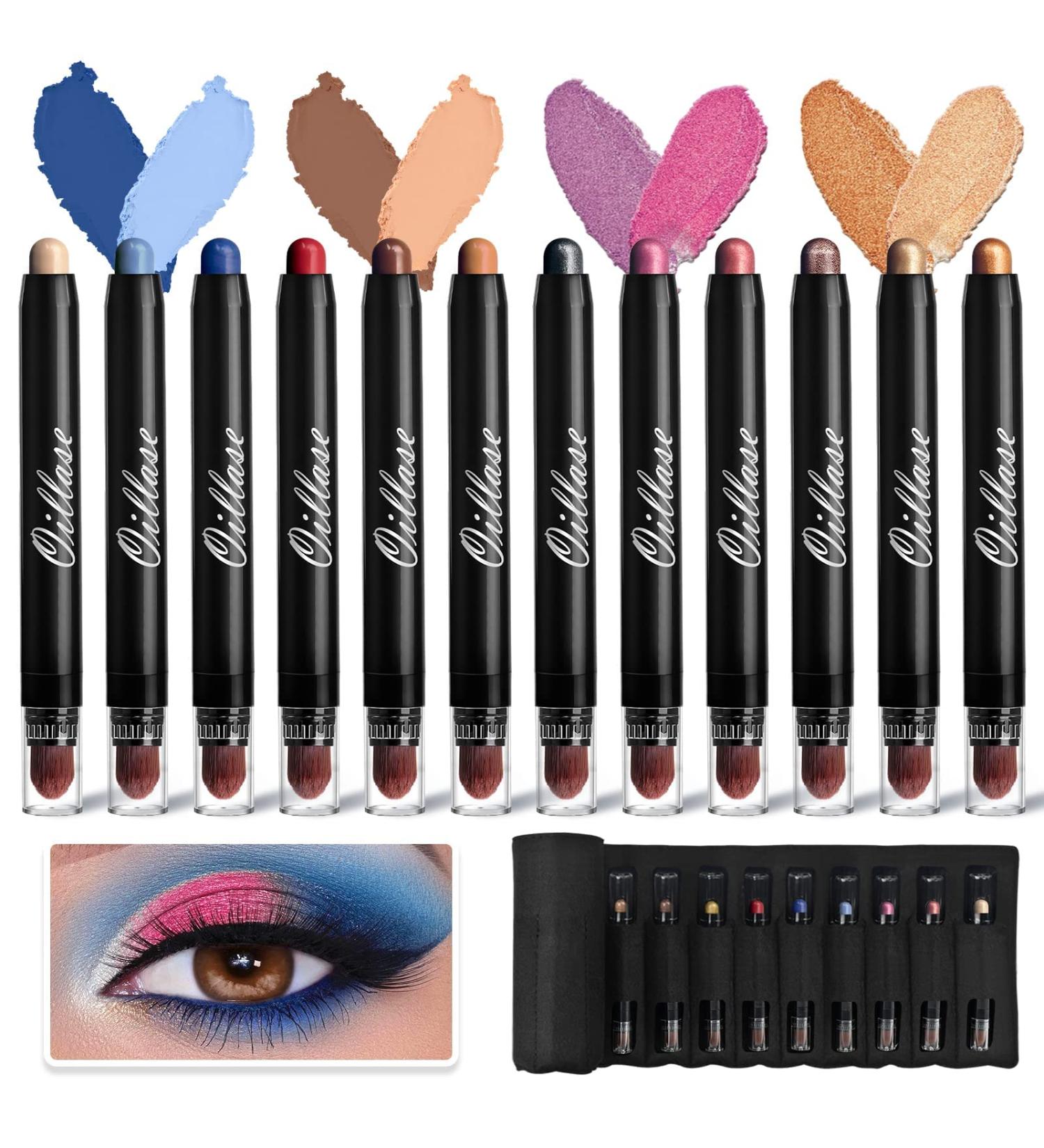 Oillase 12 PCS Eyeshadow Stick Set | Smudge Proof Primer Base | Waterproof Glitter Pen | Cream Eye Shadow Stick | Shimmer & Matte Pencil Crayon - COLOR 2 - Buy Online on GoSupps.com