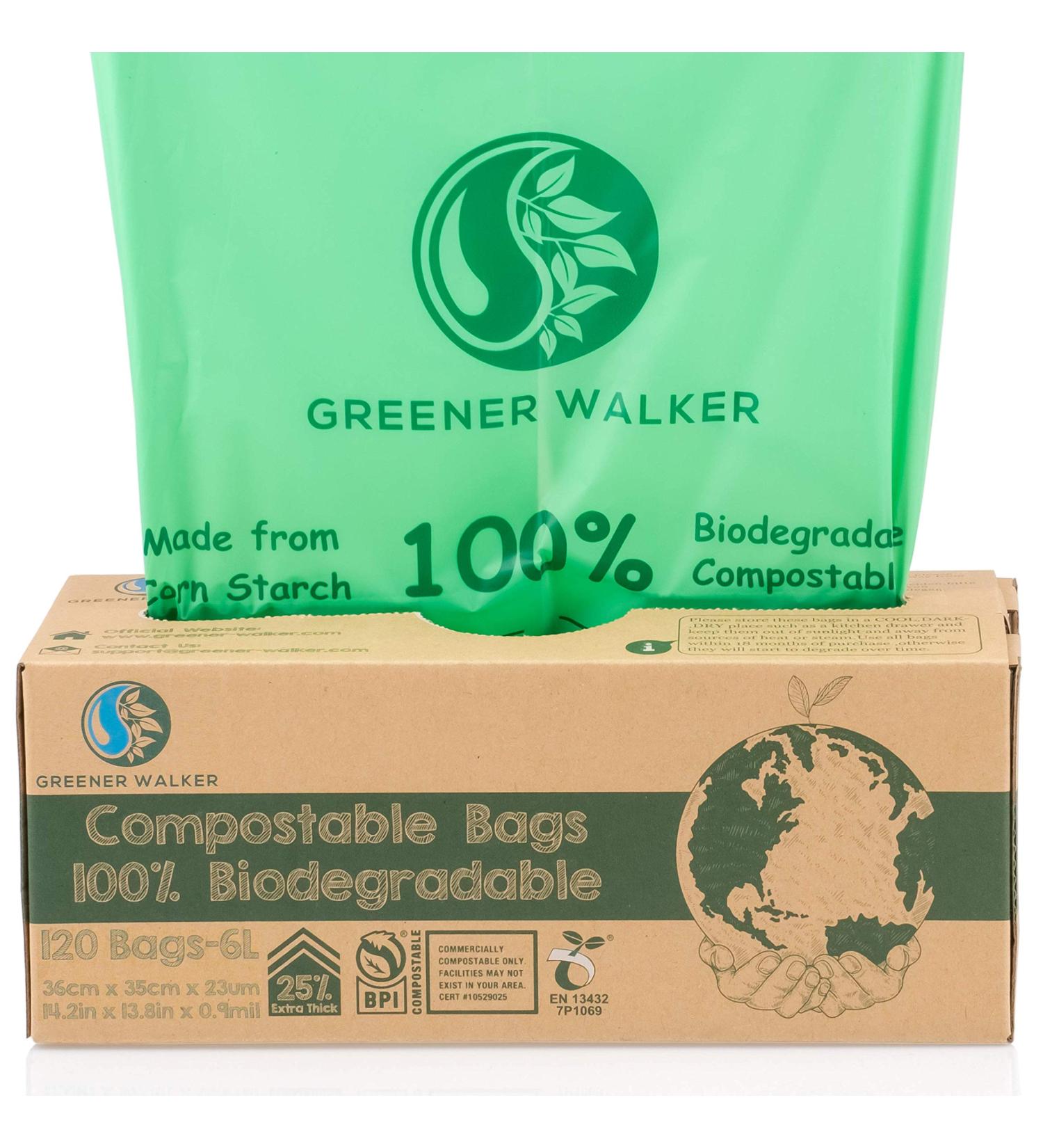Greener Walker 1.6 Gallon Compostable Trash Bags - 120 Bags | ASTM D6400 BPI Biodegradable Food Waste Bags - Buy Online on GoSupps.com