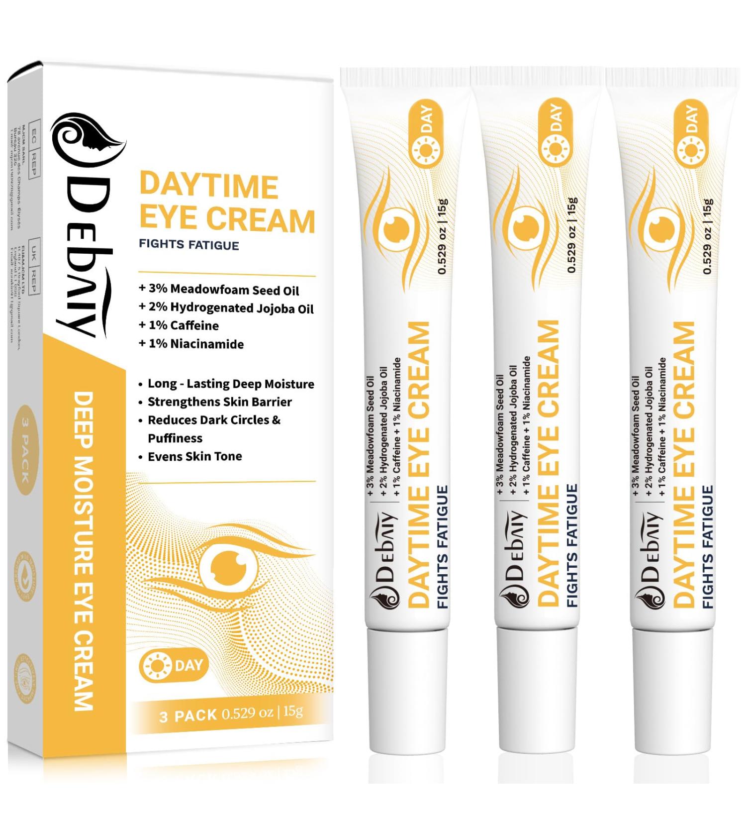 DEBAIY Daytime Eye Cream with 2% Jojoba Oil Anti-Wrinkle Anti-Aging Moisturizing Under Eye Cream 1% Caffeine | Fight Fatigue Dark Circles & Puffiness (3 Pack 15g Each) - Buy Online on GoSupps.com