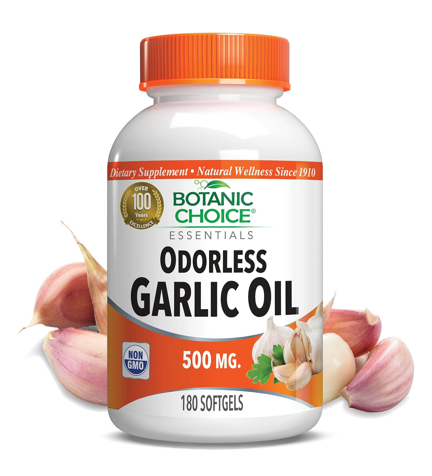 Botanic Choice Odorless Garlic Oil Softgels - Antioxidant Cholesterol and Immune Support Supplement for Adults - Gluten Free Non-GMO - 180 Pills - Buy Online on GoSupps.com