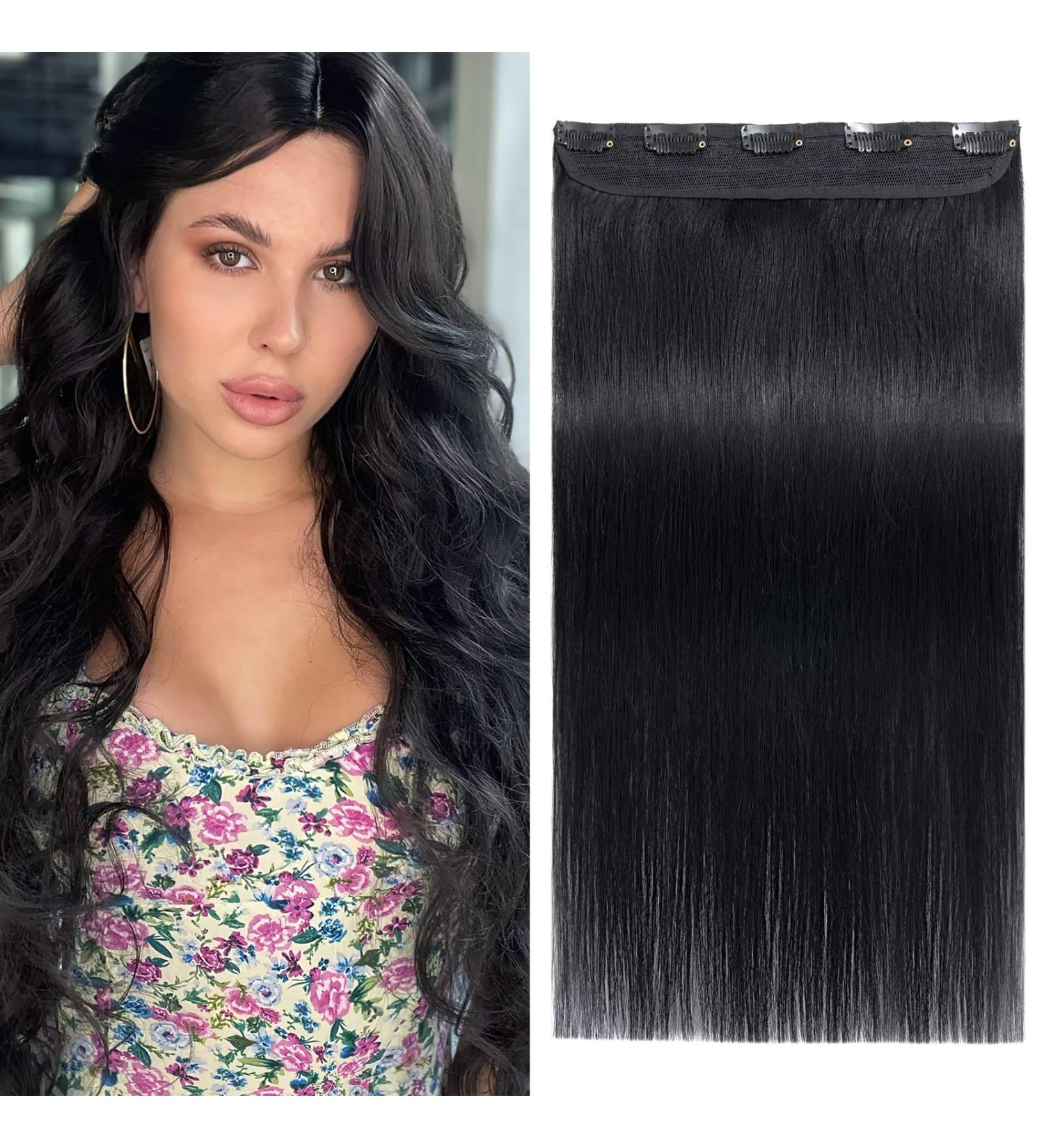 Benehair Clip in Human Hair Extensions Natural Real Hair Clip in 18Inches 50g Hair Extensions Clip In One Piece 5 Clips Human Hair Extension with Clip for Women Jet Black #1 - Buy Online on GoSupps.com