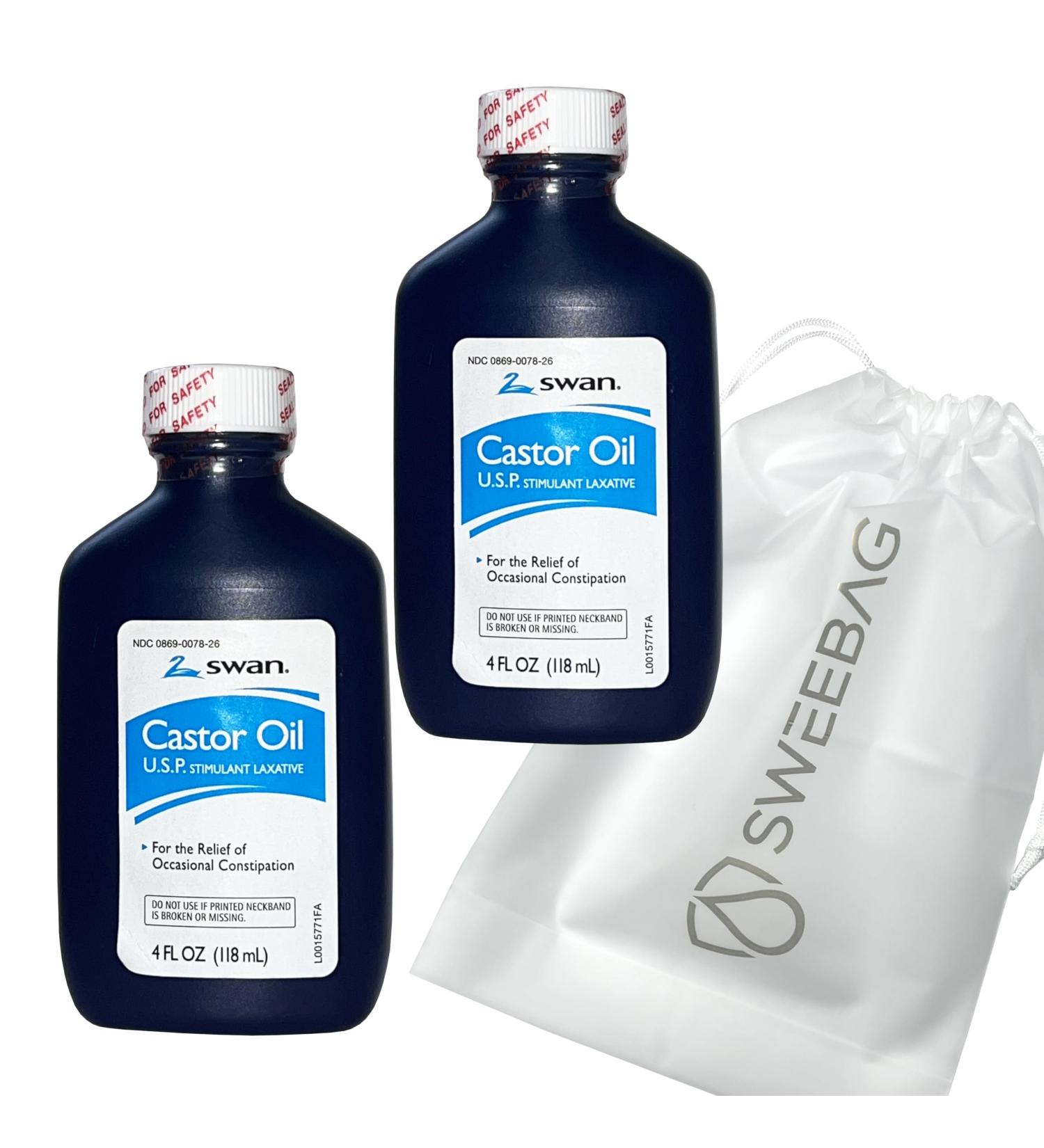 SWAN Castor Oil USP - 100% Stimulant Laxative for Occasional Constipation Relief - 4 Fl Oz (Pack of 2) with Waterproof Bag - International Shipping Available - Buy Online on GoSupps.com