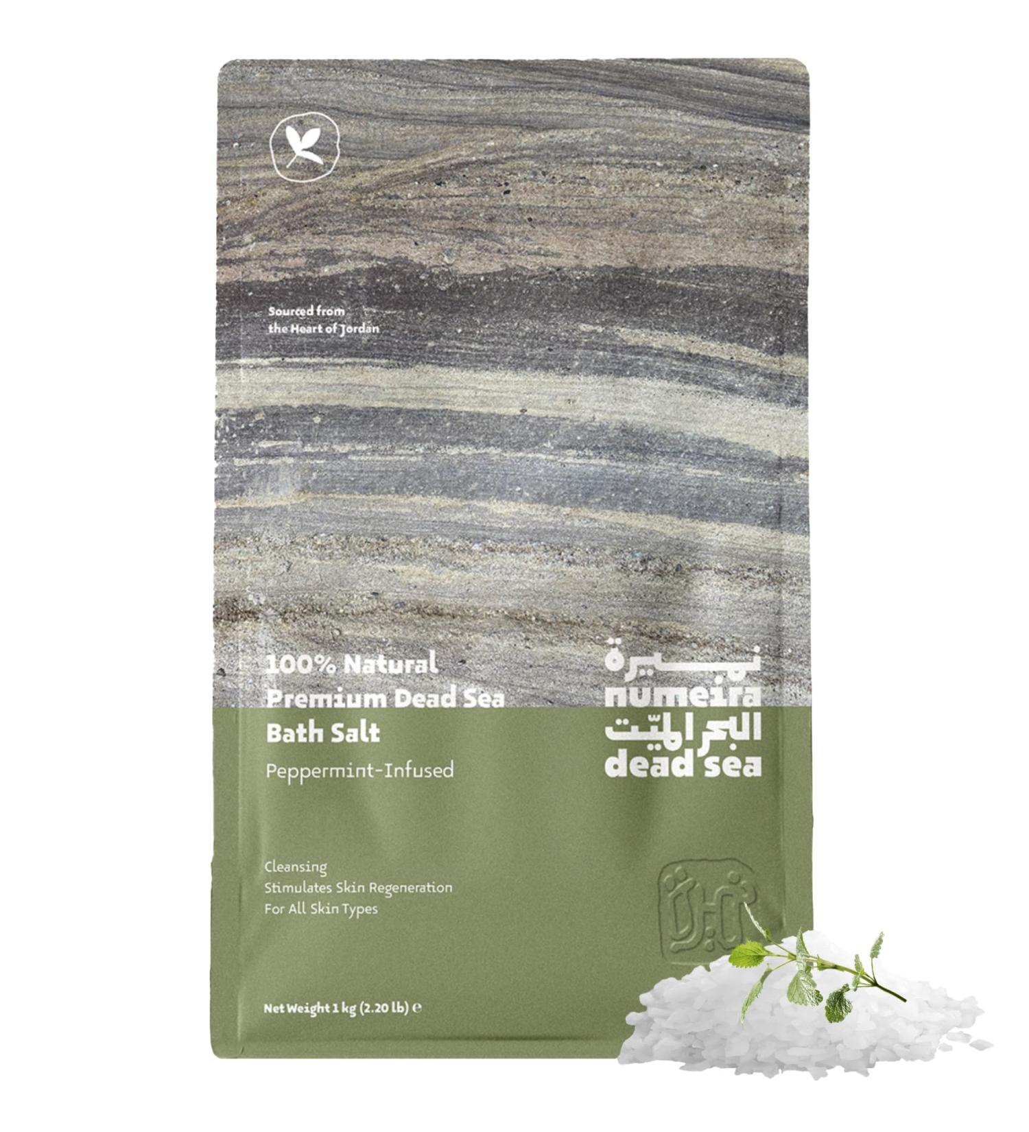 Sels de bain de la mer Morte naturellement r colt sel de bain pour tremper et se d tendre de Jordanie 1 kg de gros sel de mer avec parfum menthe poivr e - Buy Online on GoSupps.com