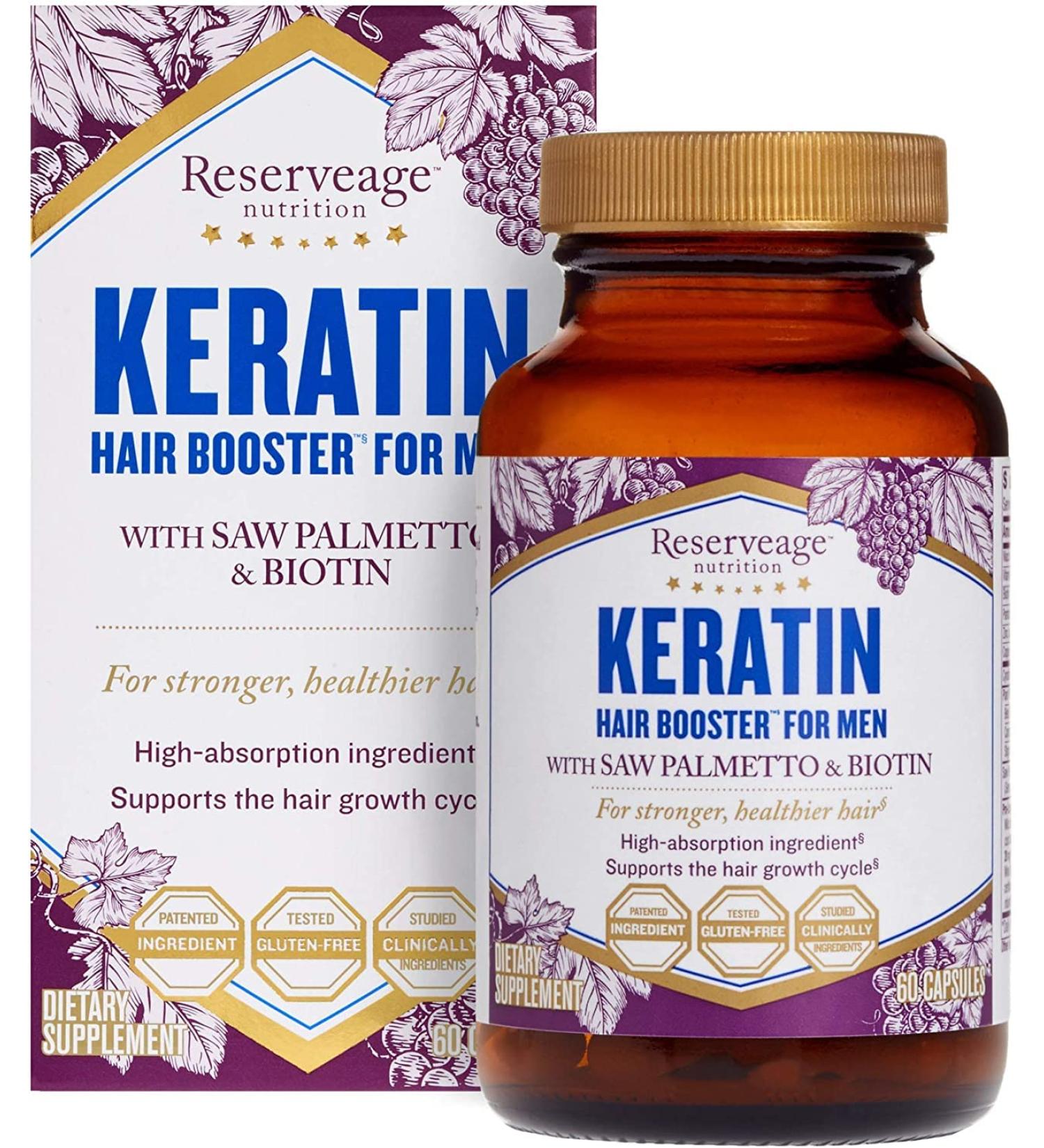 ReserveAge Nutrition Keratin Hair Booster for Men - 60 Capsules | Stronger, Healthier Hair - Buy Online on GoSupps.com