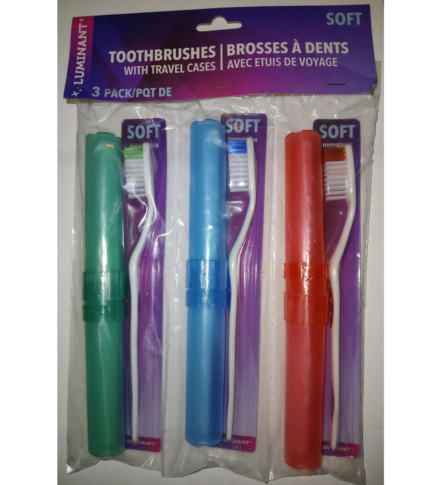 Toothbrush with Travel Case 1 Count (Pack of 3) Green Blue Red