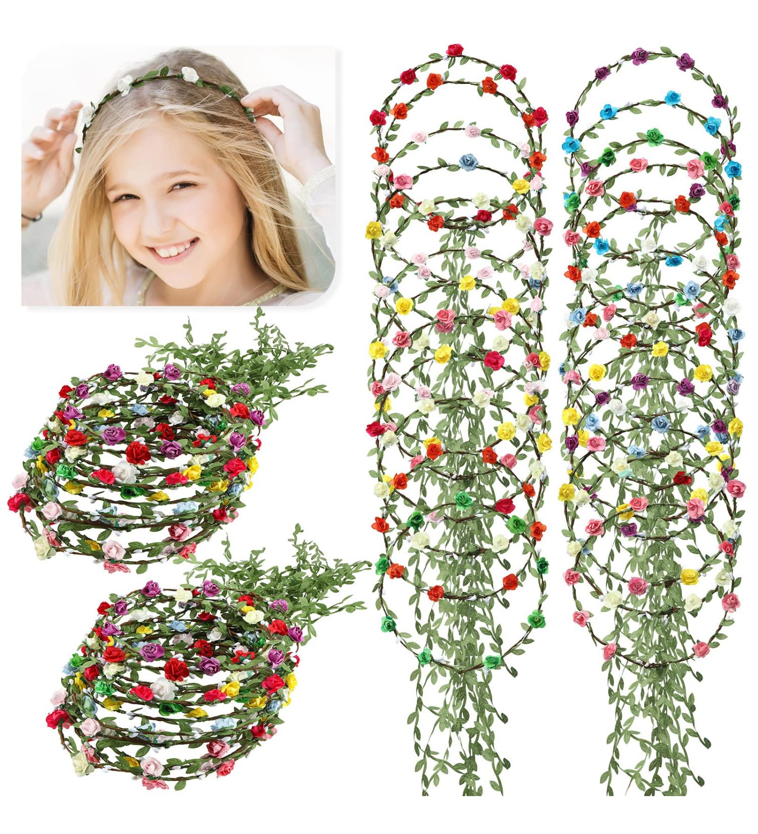 Willbond 48 Pcs Flower Crown Headbands for Women and Girls - Floral Garland Wreath for Wedding, Festival, and Photography Props - Buy Online on GoSupps.com