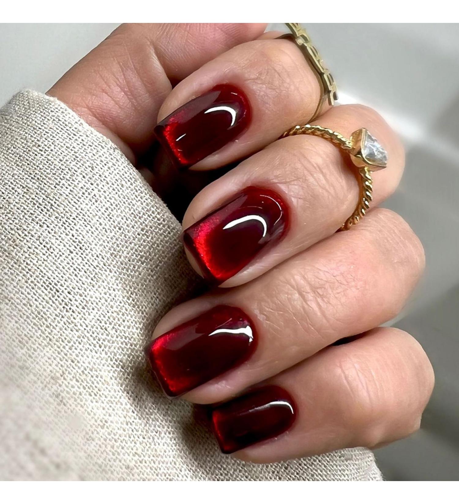 Shop Mrcuvaryas 24-Piece Cherry Red Cat Eye Press-On Nails | Squoval Artificial Nails with Glue for Women - Buy Online on GoSupps.com