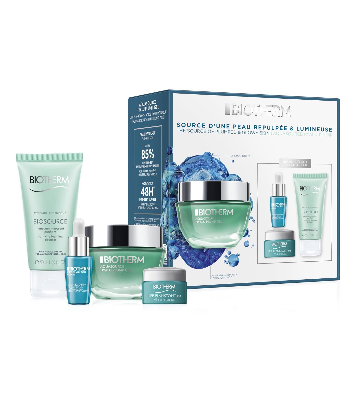 Biotherm Aquasource Hyaluplump Limited Edition Gift Set Including Moisturizer with Hyluronic Acid and Life Plankton Elixir
