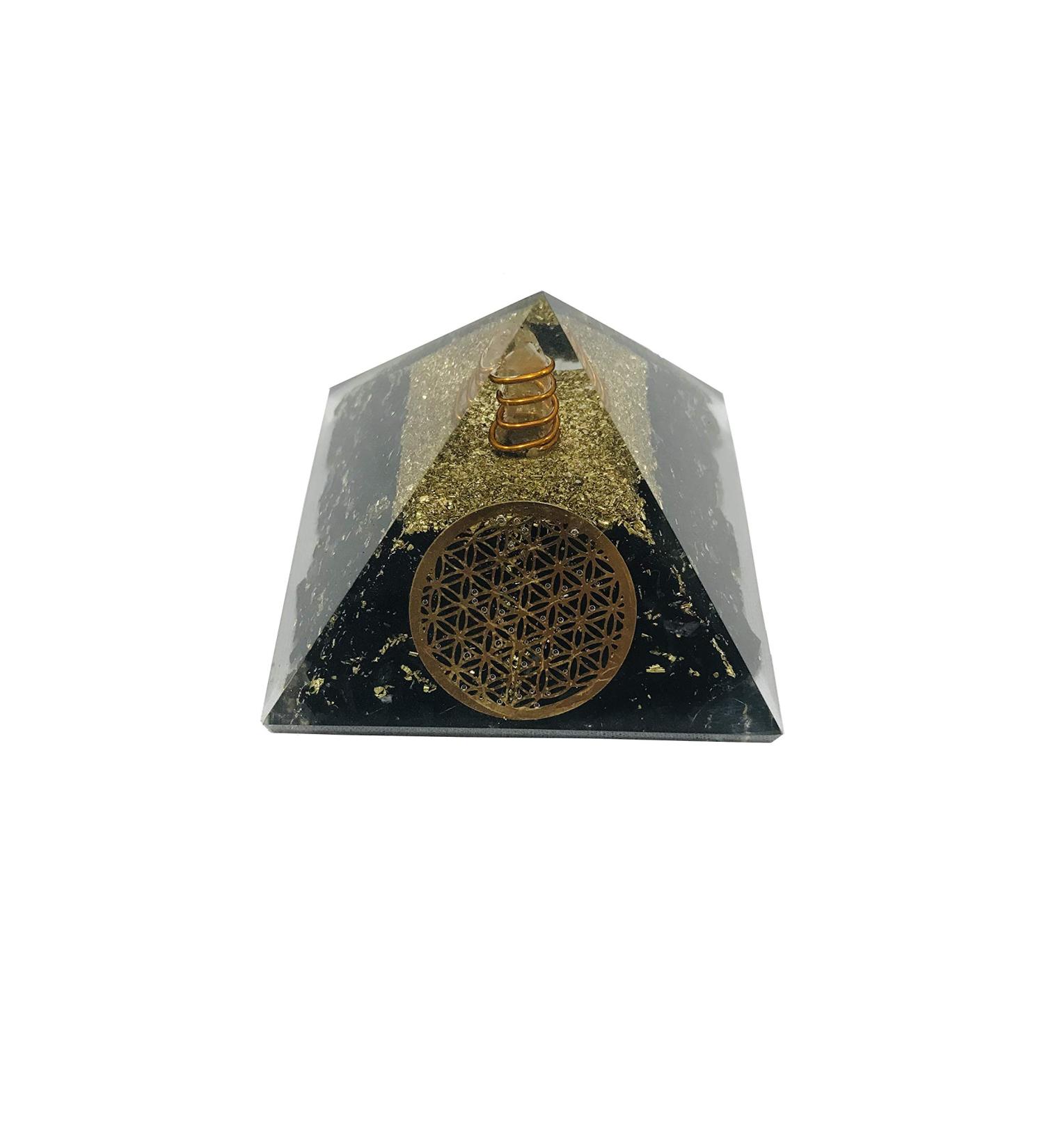Black Tourmaline Flower Symbal Crystal Orgone Pyramid Healing grounding Stone Chakra Pyramid EMF Protection Positive Energy Generator Orgonite Meditation Stones 65-70 mm with Velvet Phouch - Buy Online on GoSupps.com