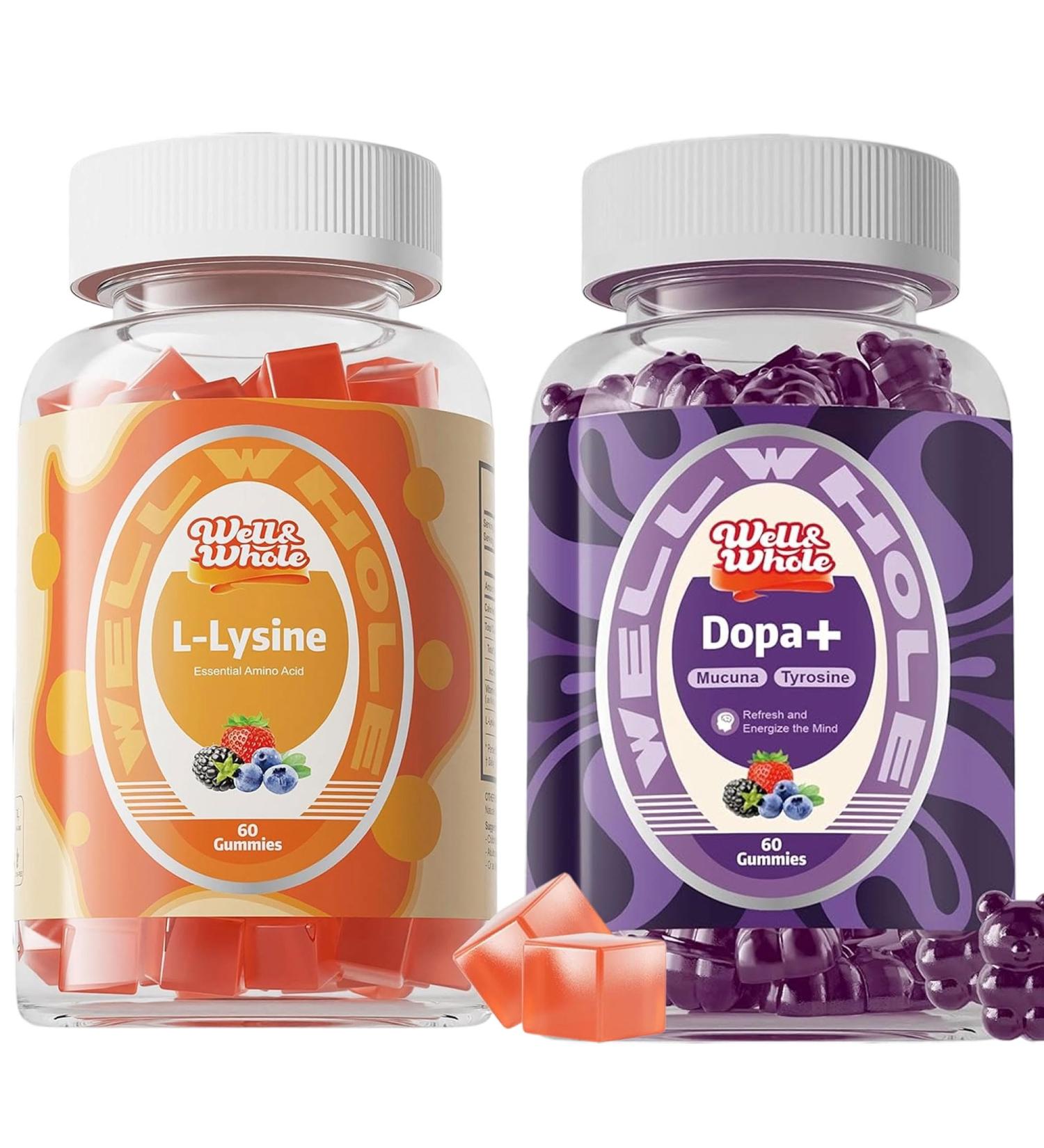 Well&Whole L-Lysine Gummies 1000mg and Dopamine Supplements for Mood Focus and Energy - Buy Online on GoSupps.com