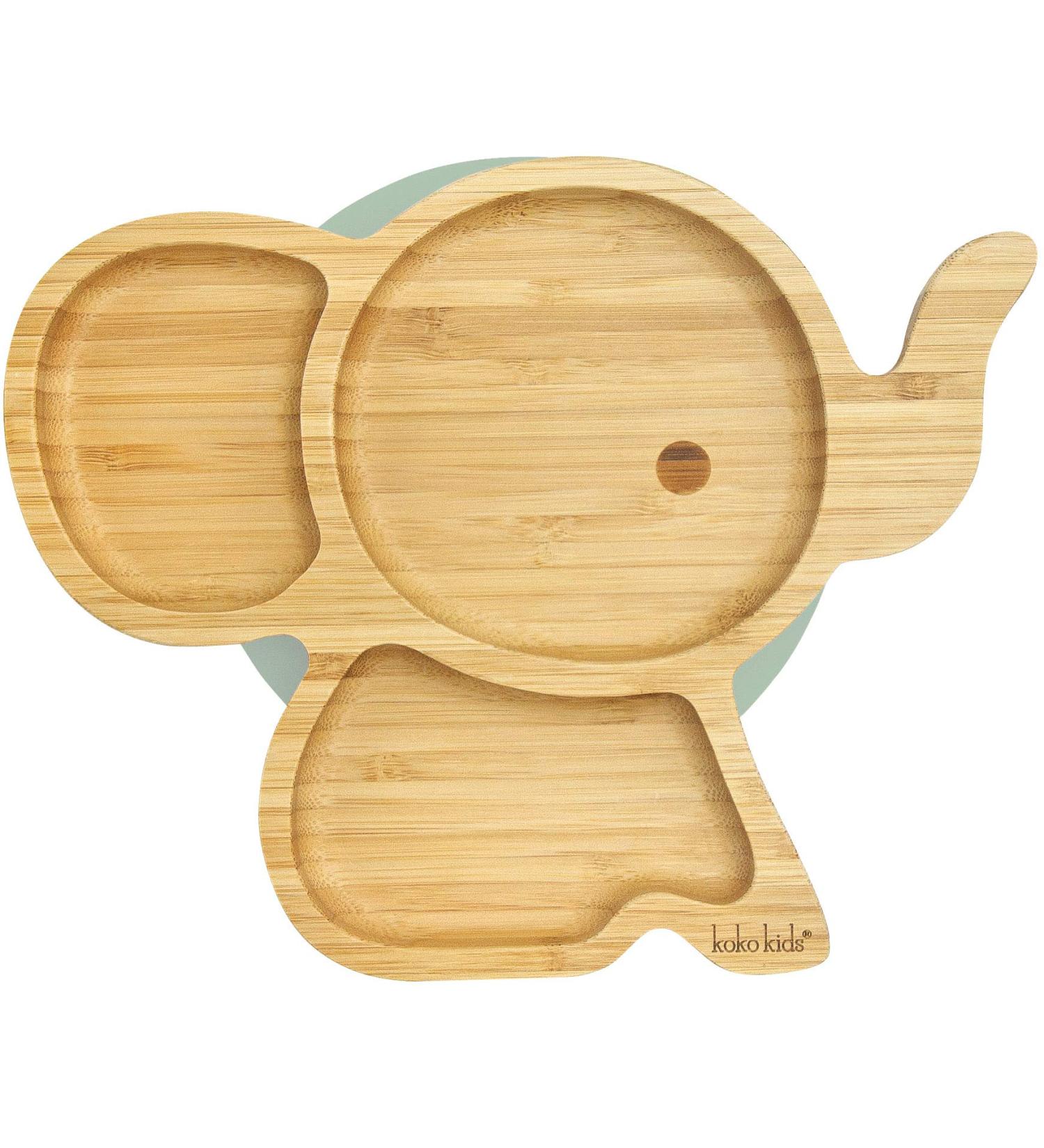 Koko Kids Elephant Suction Plate - Natural Bamboo Baby & Toddler Feeding Plate with Strong Suction Ring | Eco-Friendly Mint Green - Buy Online on GoSupps.com