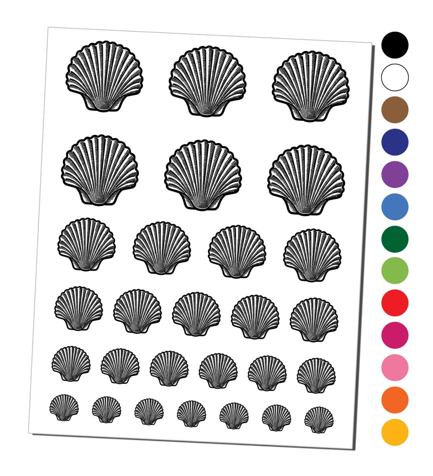 Scallop Seashell Dark Green Temporary Tattoo Set - Water Resistant Beach Body Art Collection - Buy Online on GoSupps.com