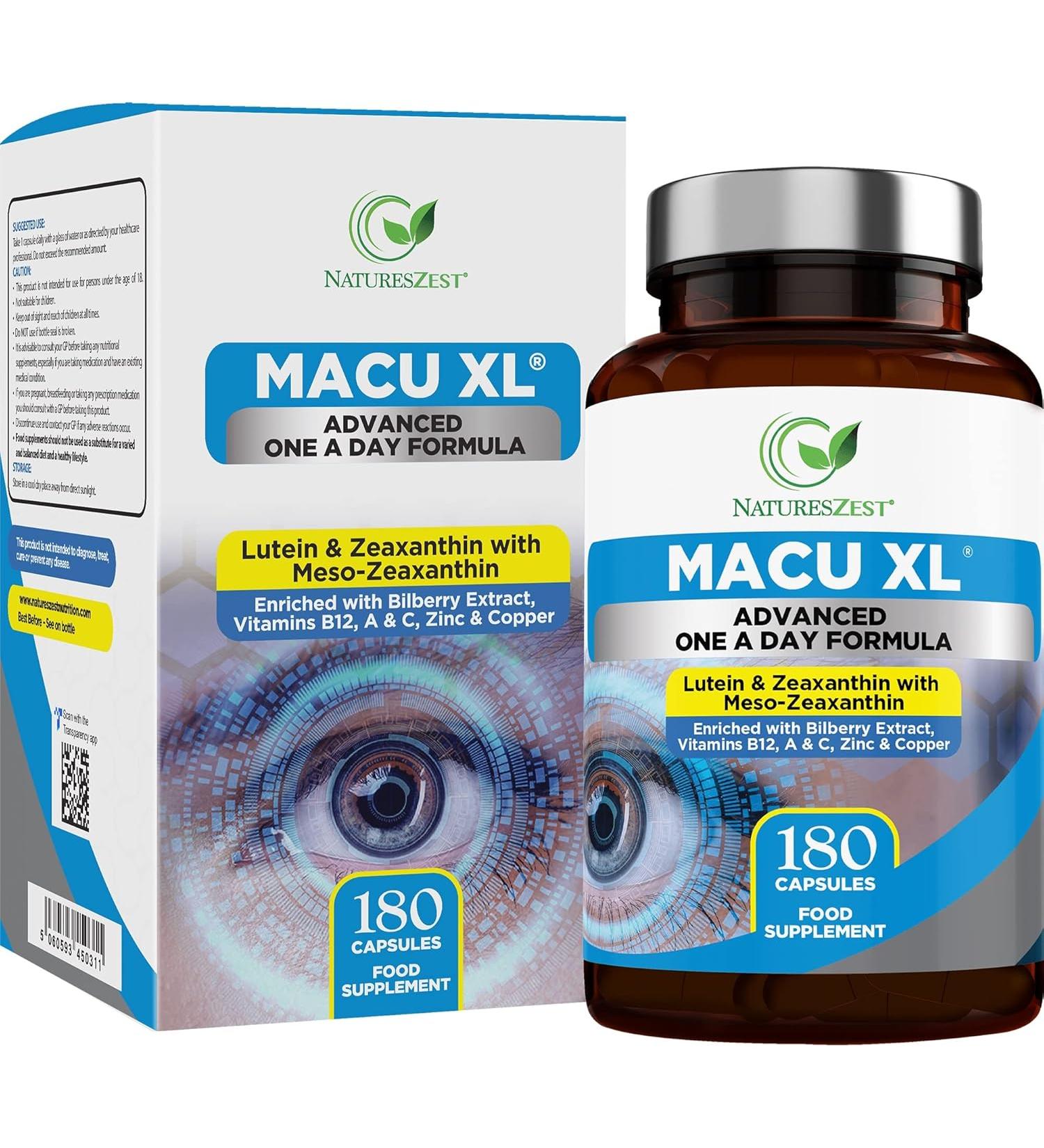 Natures Zest Macu XL - Lutein and Zeaxanthin Supplement - 180 Capsules - Buy Online on GoSupps.com