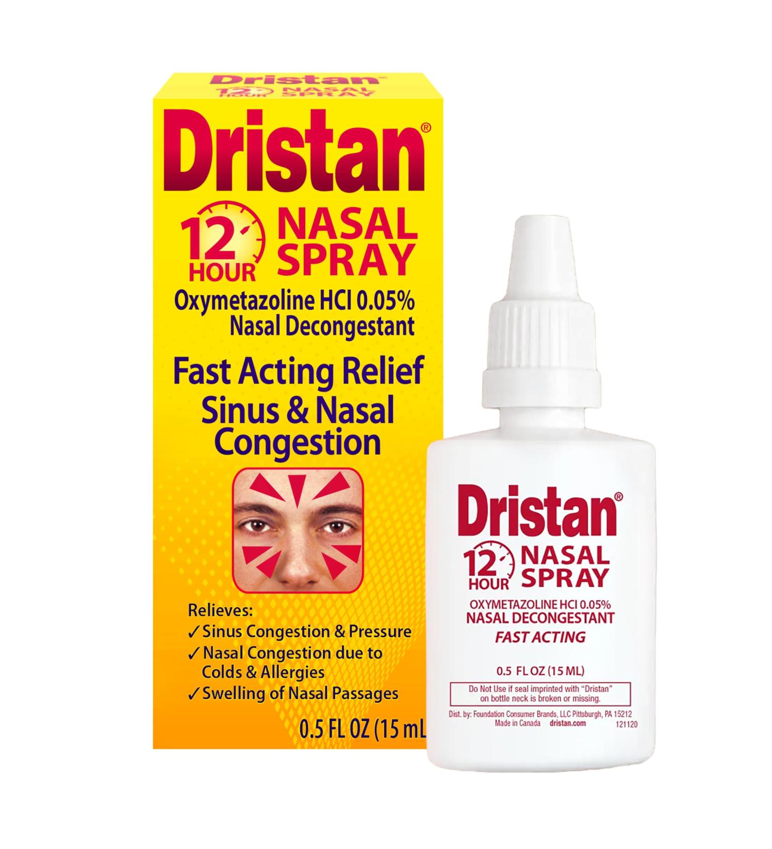 Dristan 12-Hour Nasal Spray Decongestant Fast-Acting Sinus and Nasal Congestion Relief from Colds Hay Fever and Allergies Oxymetazoline HCI .5 Fl oz Pack of 1 - Buy Online on GoSupps.com
