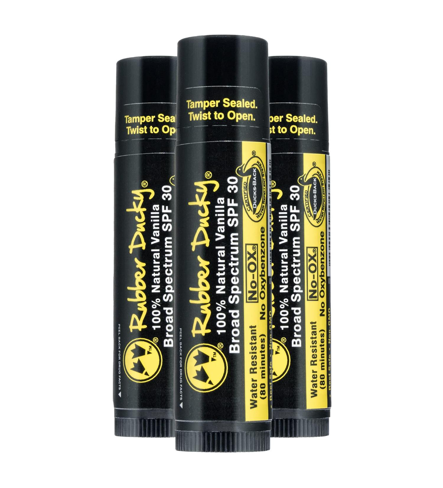 Rubber Ducky SPF 30 Natural Mineral Lip Balm 10.5% Zinc Oxide Sunscreen - Broad Spectrum UV Protection, Waterproof, Reef-Safe - NO-OX Untinted-Vanilla 3 Pack 0.15 Ounce - Buy Online on GoSupps.com