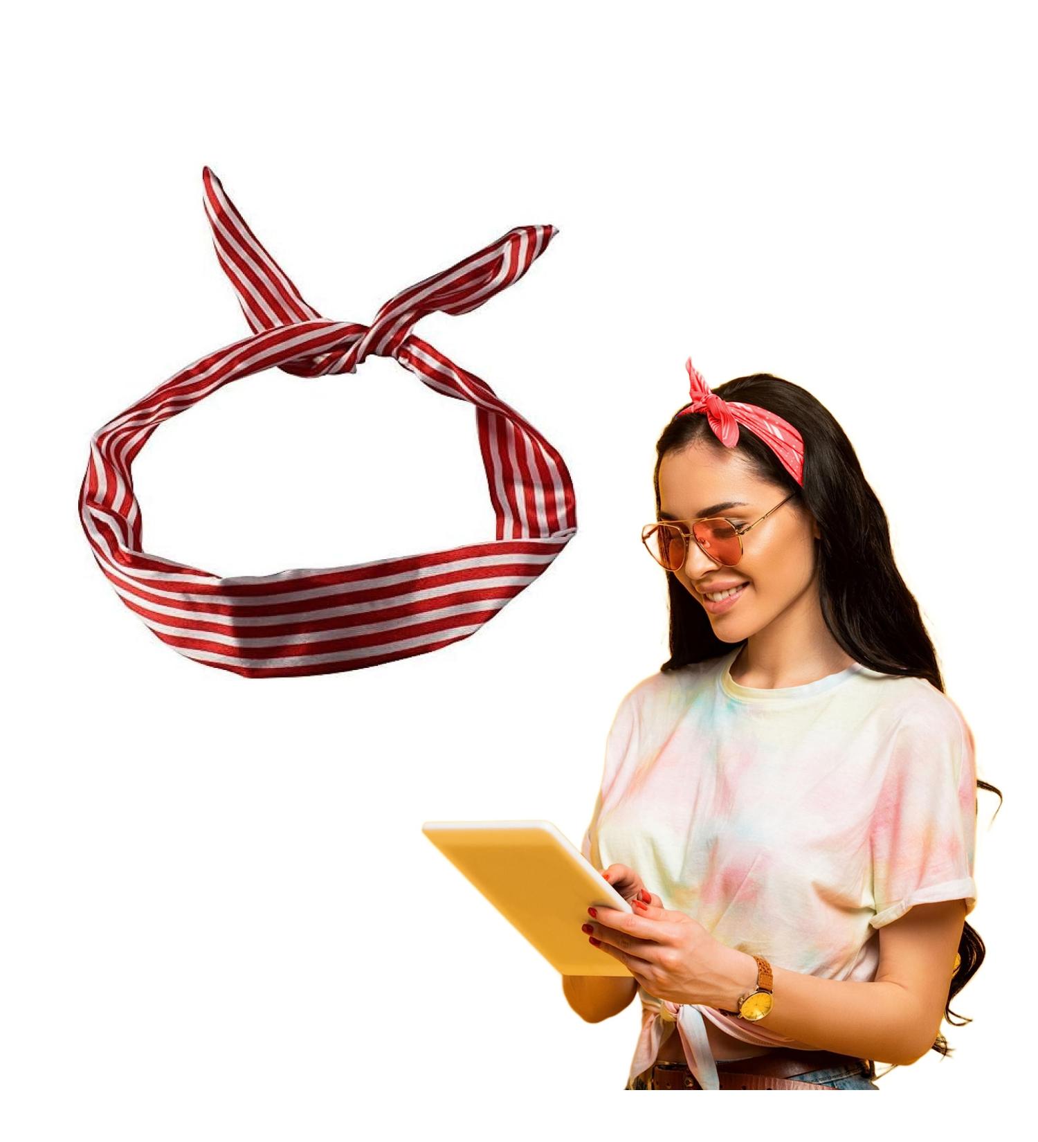 Lizzy Wired Hair Headband | Retro Rockabilly Adjustable Plain & Printed Wire Headbands Hair Accessory Head Wrap Vintage Various Colour & Designs