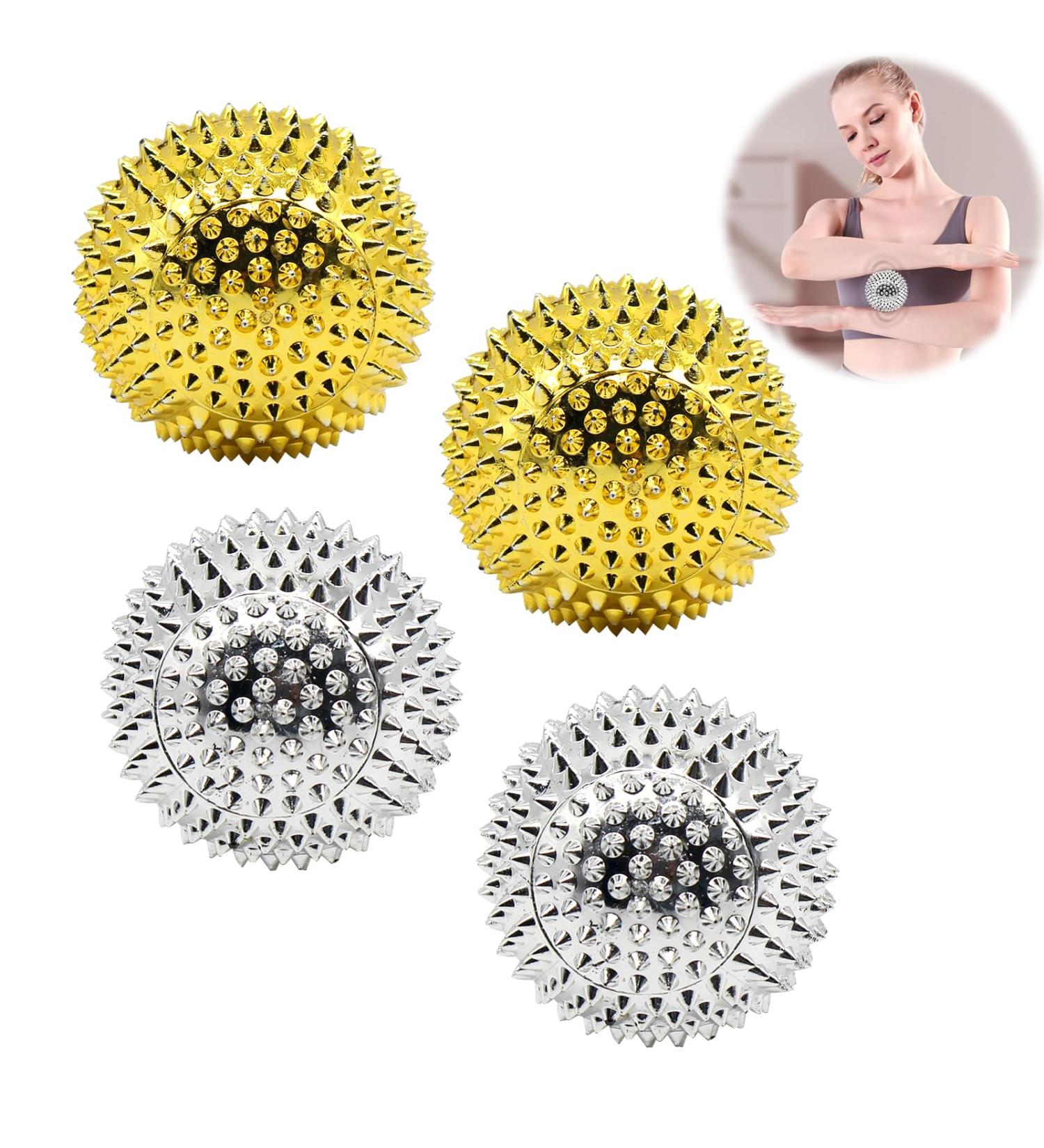 Fengyang Magnetic Acupressure Balls - 4 STK Igelball Massage for Stress Relief | Small Metal Hedgehog Balls in Gold & Silver - Buy Online on GoSupps.com