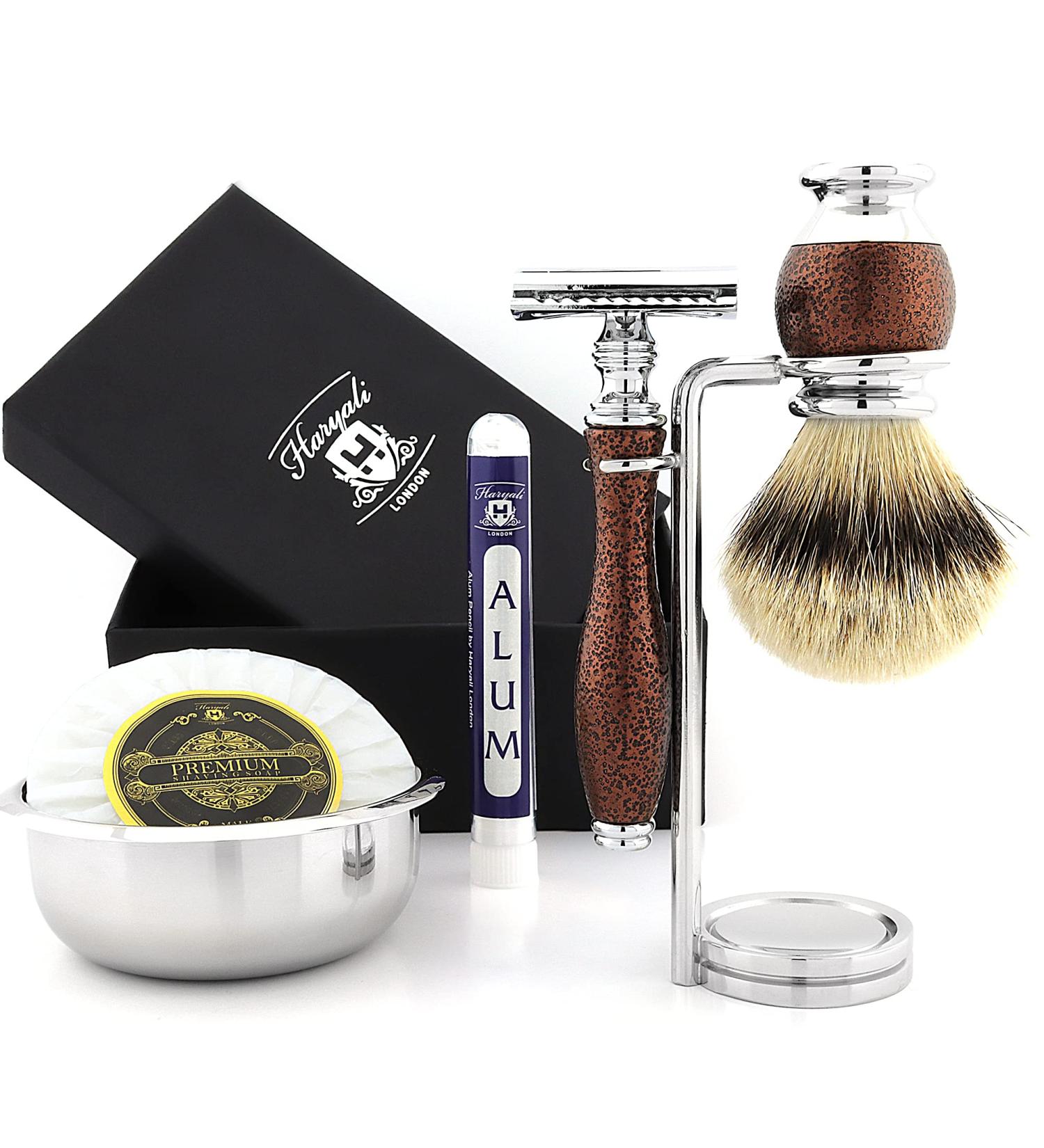 Top Class Men's Shaving Set | Silver Tip Badger Brush DE Safety Razor Dual Stand Bowl & Soap - Premium Grooming Essentials - Buy Online on GoSupps.com