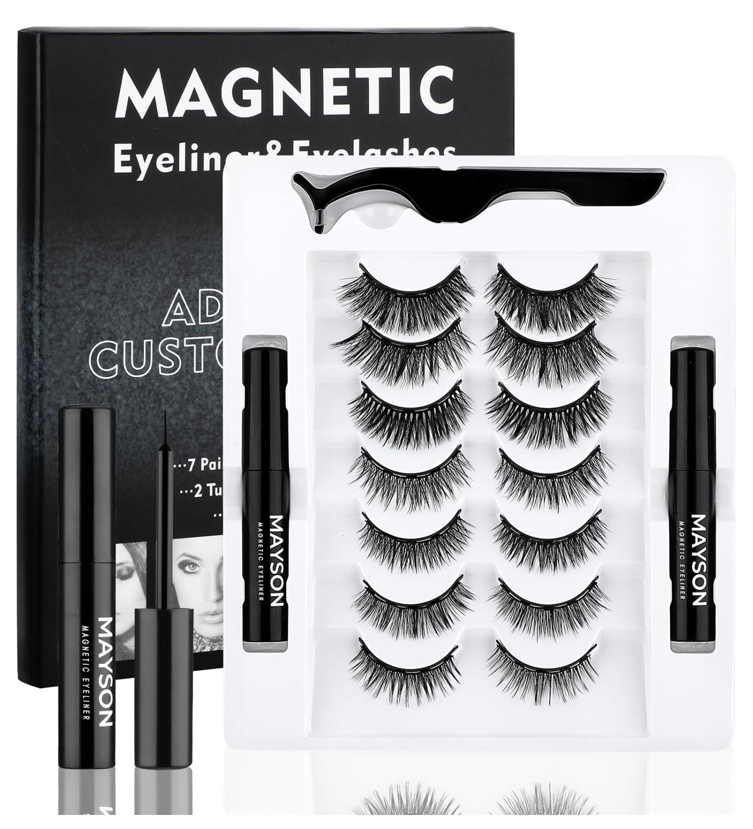 Buy Magnetic Eyelashes with Eyeliner - 7 Pairs Natural Look | Reusable False Mink Eyelashes with 5 Magnets | Easy DIY Application - Buy Online on GoSupps.com