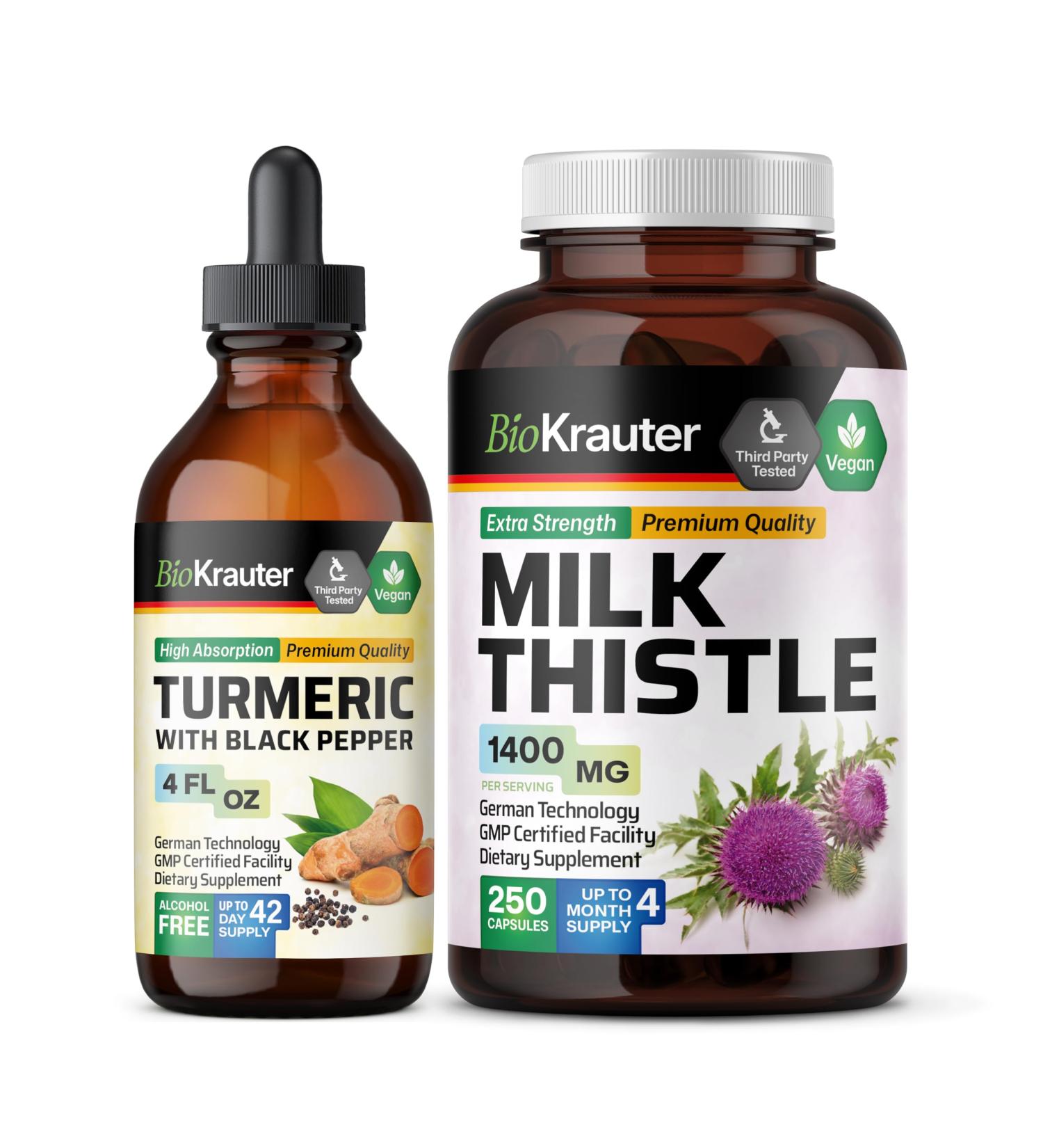 Turmeric with Black Pepper Tincture 4 Fl. Oz. & Milk Thistle 250 Capsules - Buy Online on GoSupps.com