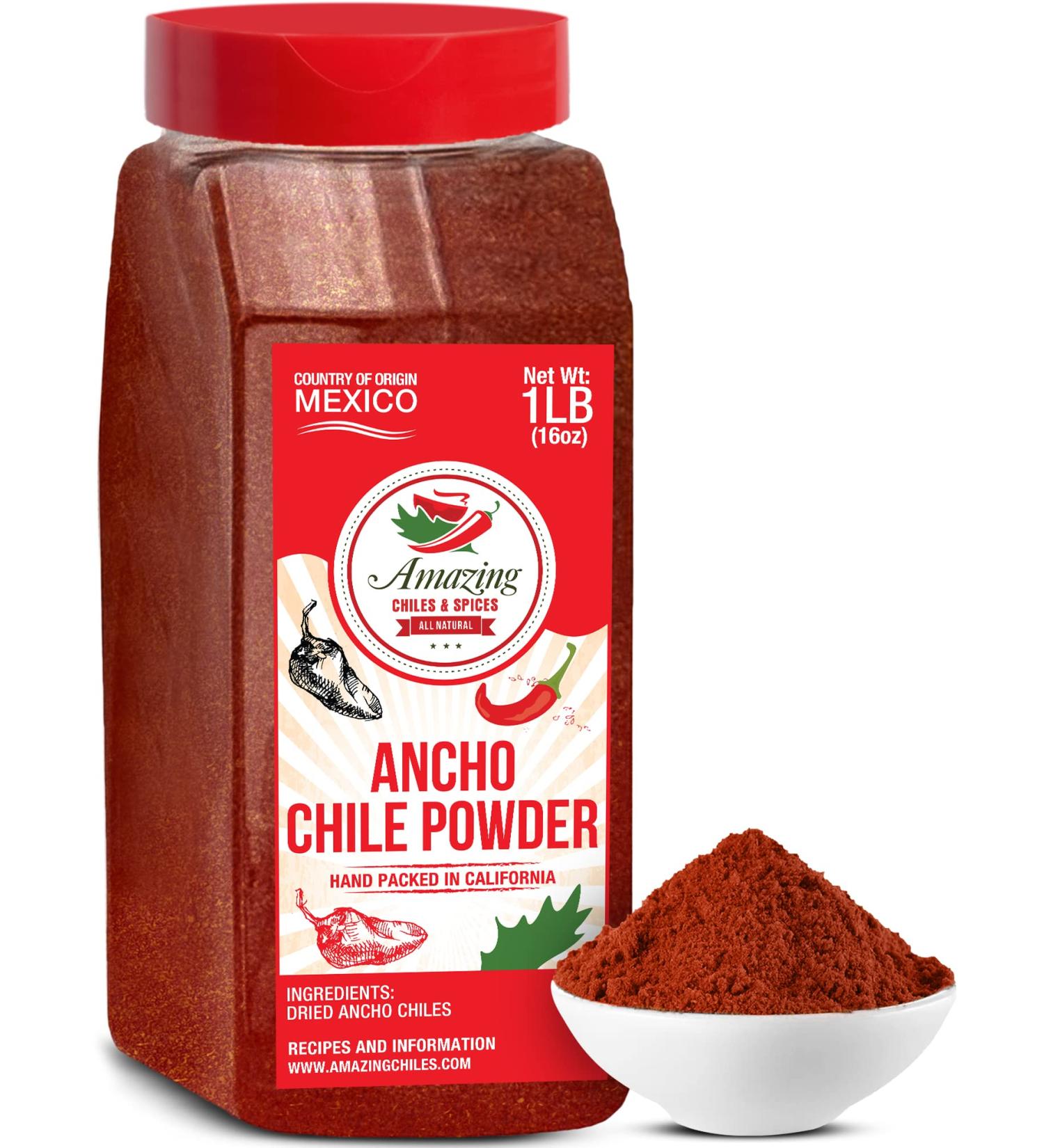 Ancho Chile Pepper Powder Ground 1 LB (16oz) - All Natural for Mexican Mole, Sauces, and Stews - Medium Heat Sweet & Smoky Flavor by Amazing Chiles & Spices - Buy Online on GoSupps.com