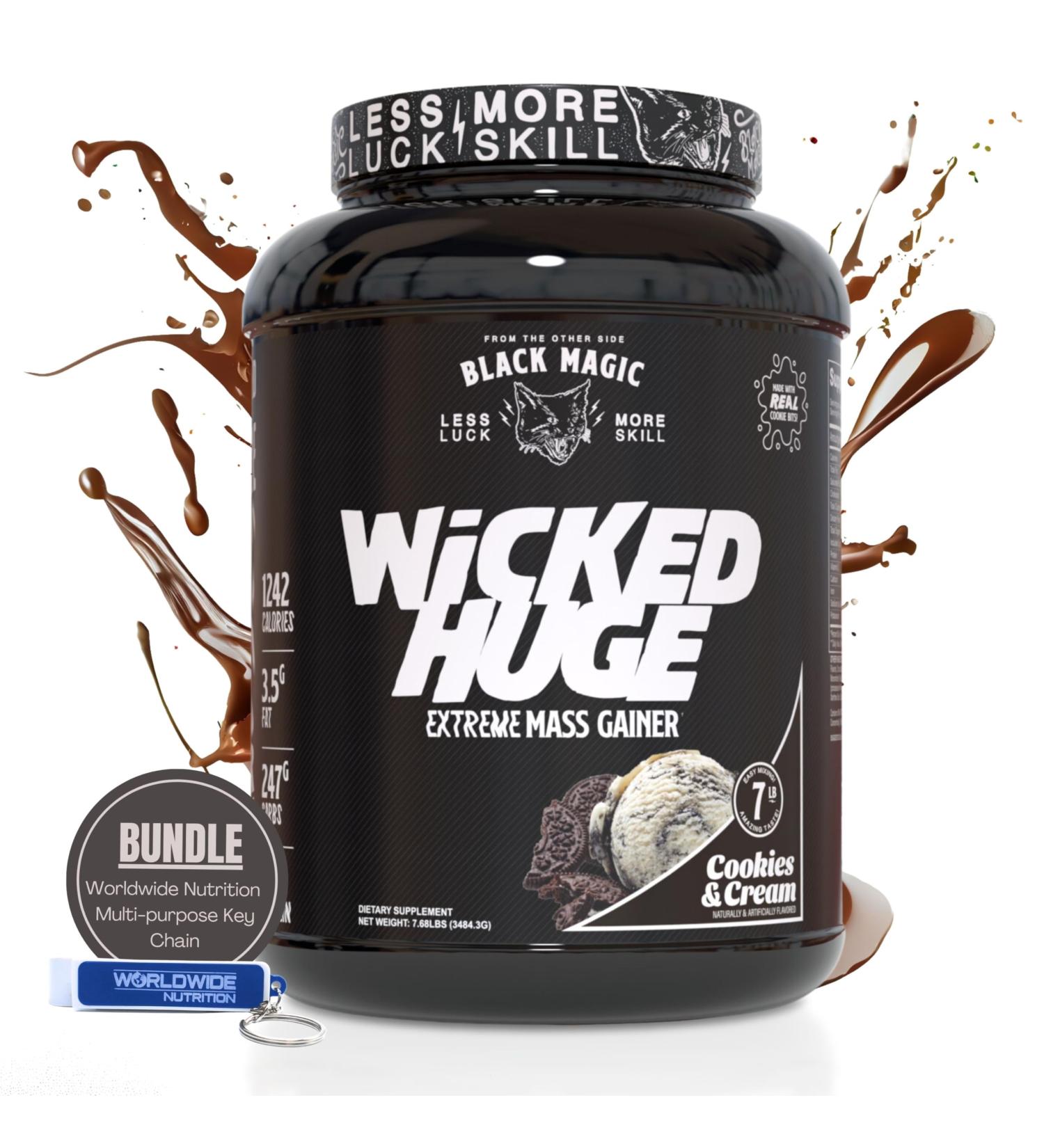 Worldwide Nutrition Bundle - Black Magic Wicked Huge Mass Gainer Cookies & Cream 7.68 lbs | Muscle Support & Recovery Supplement - Buy Online on GoSupps.com